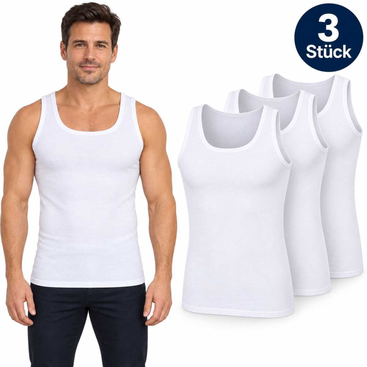 EloModa Unterhemd Herren Unterhemden 3er-Pack Weiß – 100% Baumwolle, Feinripp, in M-4XL (3-St) 3er-Pack aus 100 % Baumwolle in Feinripp mit breiten Trägern