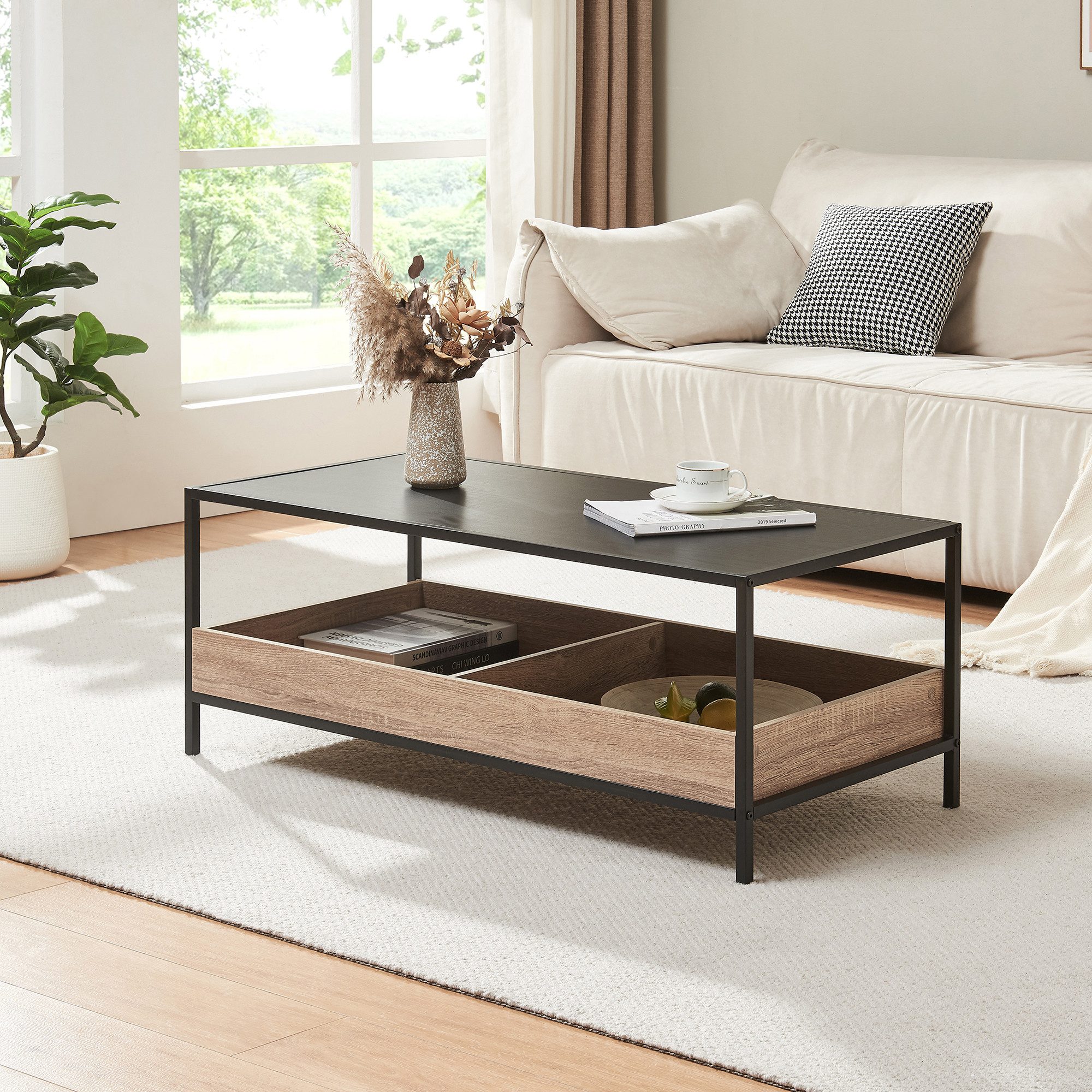 en.casa Couchtisch, »Belana« 100x48x39 cm mit Stauraum Metallgestell Schwar günstig online kaufen