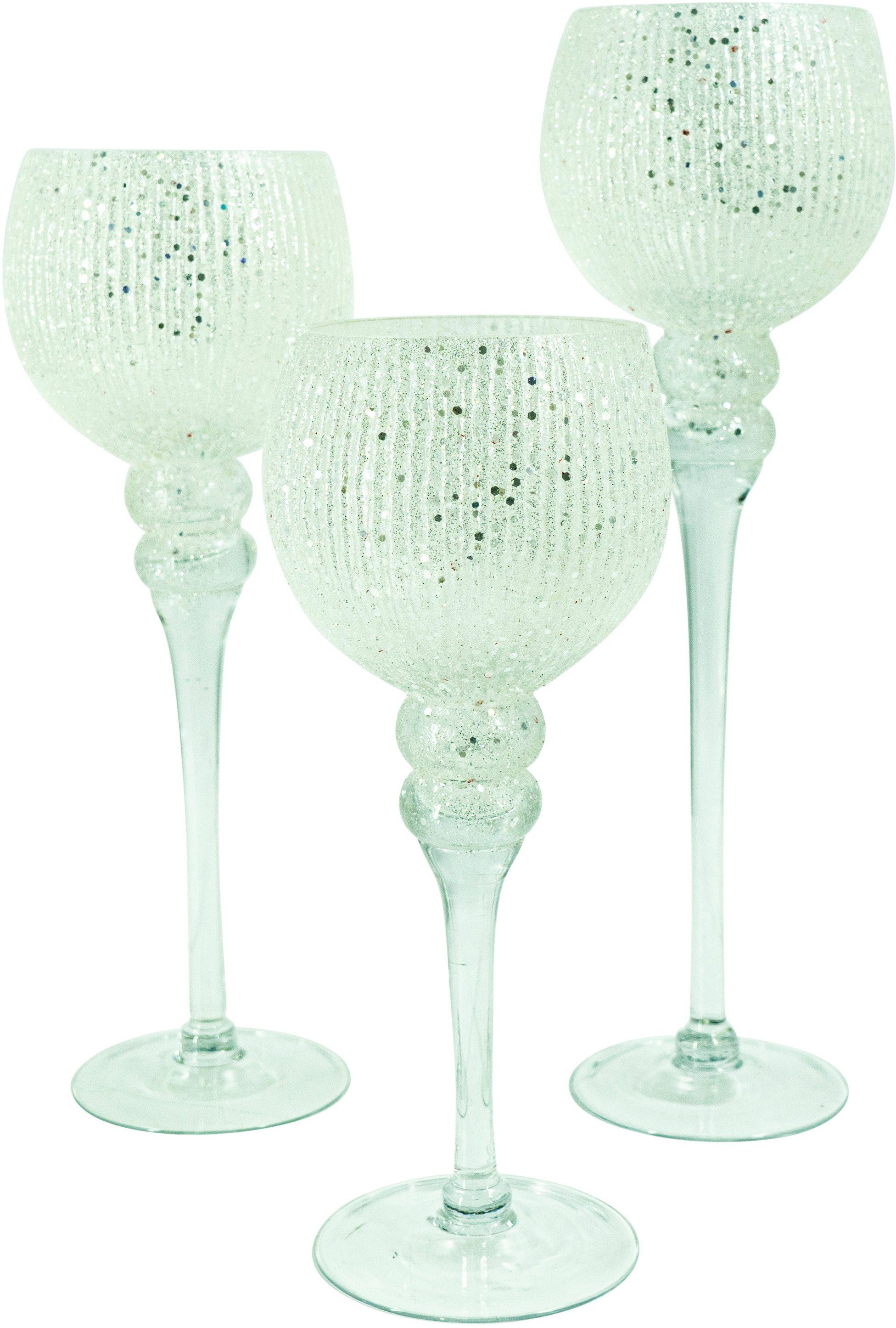 Kerzenhalter NOOR aus St), weiß/silberfarben Florenz, Weihnachtsdeko (Set, Glas LIVING 3