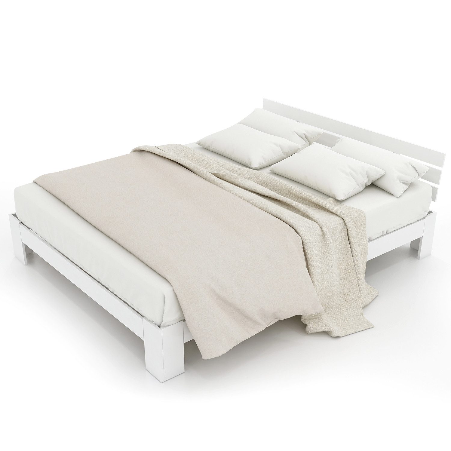 OKWISH Holzbett Massivholzbett, Jugendbett (Bettgestell 140 x 200 cm), Weiß