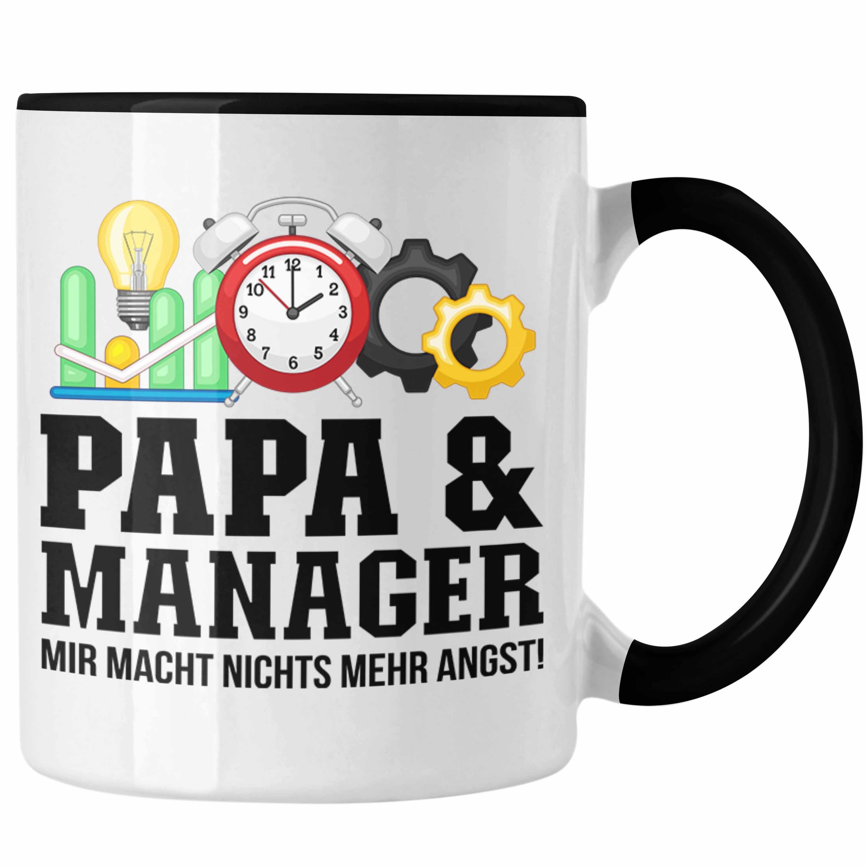 Trendation Tasse Trendation - Papa und Manager Tasse Geschenkidee Vater für Manager Geb Schwarz