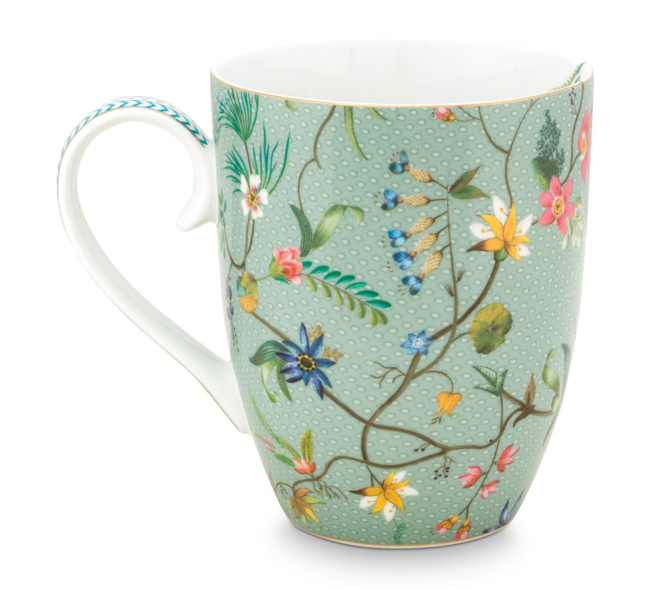 PiP Studio Becher Jolie Flowers Blue Becher mit Henkel gross 0,35 l, Porzellan, Mug Large Jolie Flowers Blue 350ml