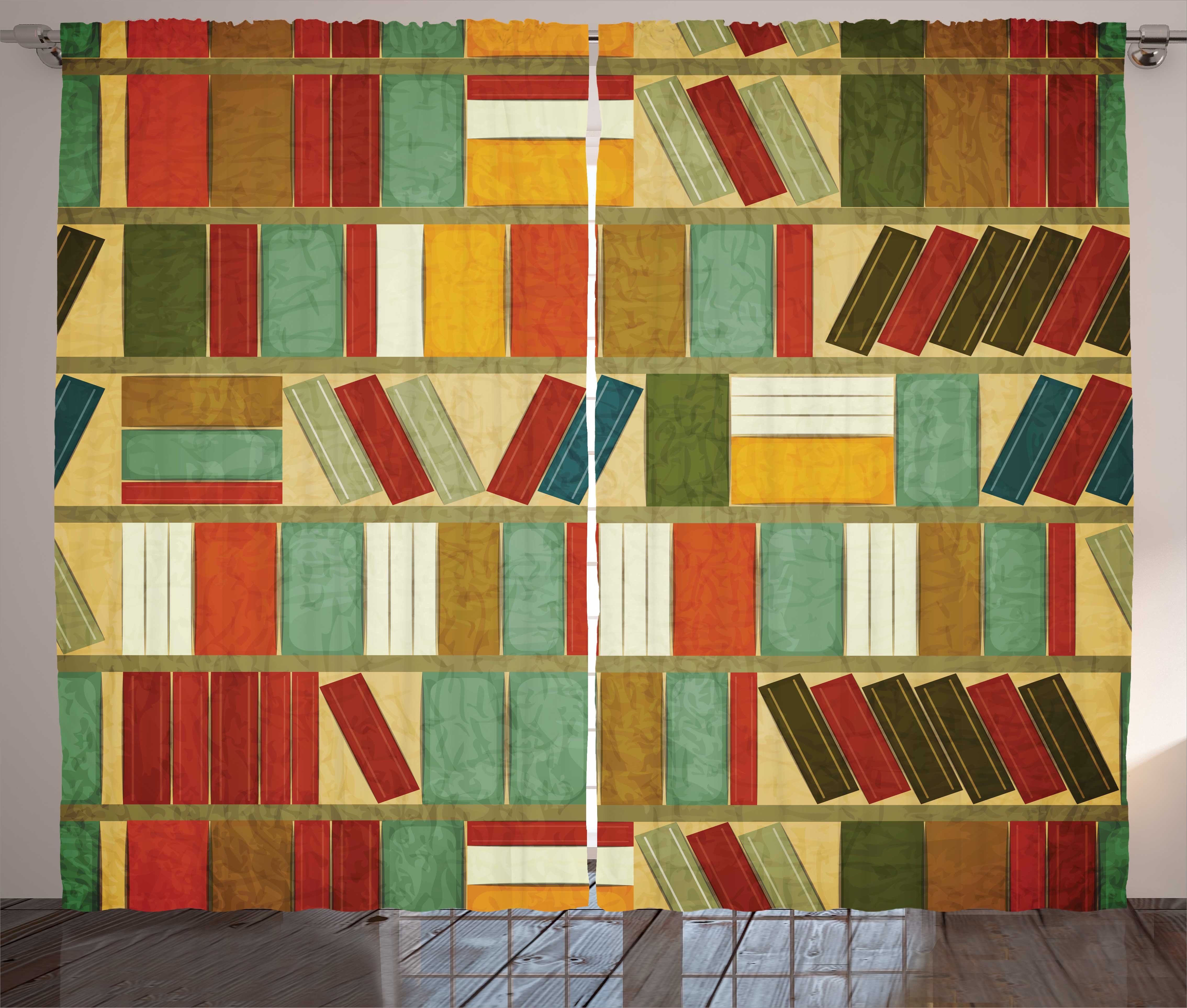 und Malerei Haken, Schlafzimmer Vorhang mit Gardine Schlaufen Vintage-Bibliothek Abakuhaus, Kräuselband Bücherregal