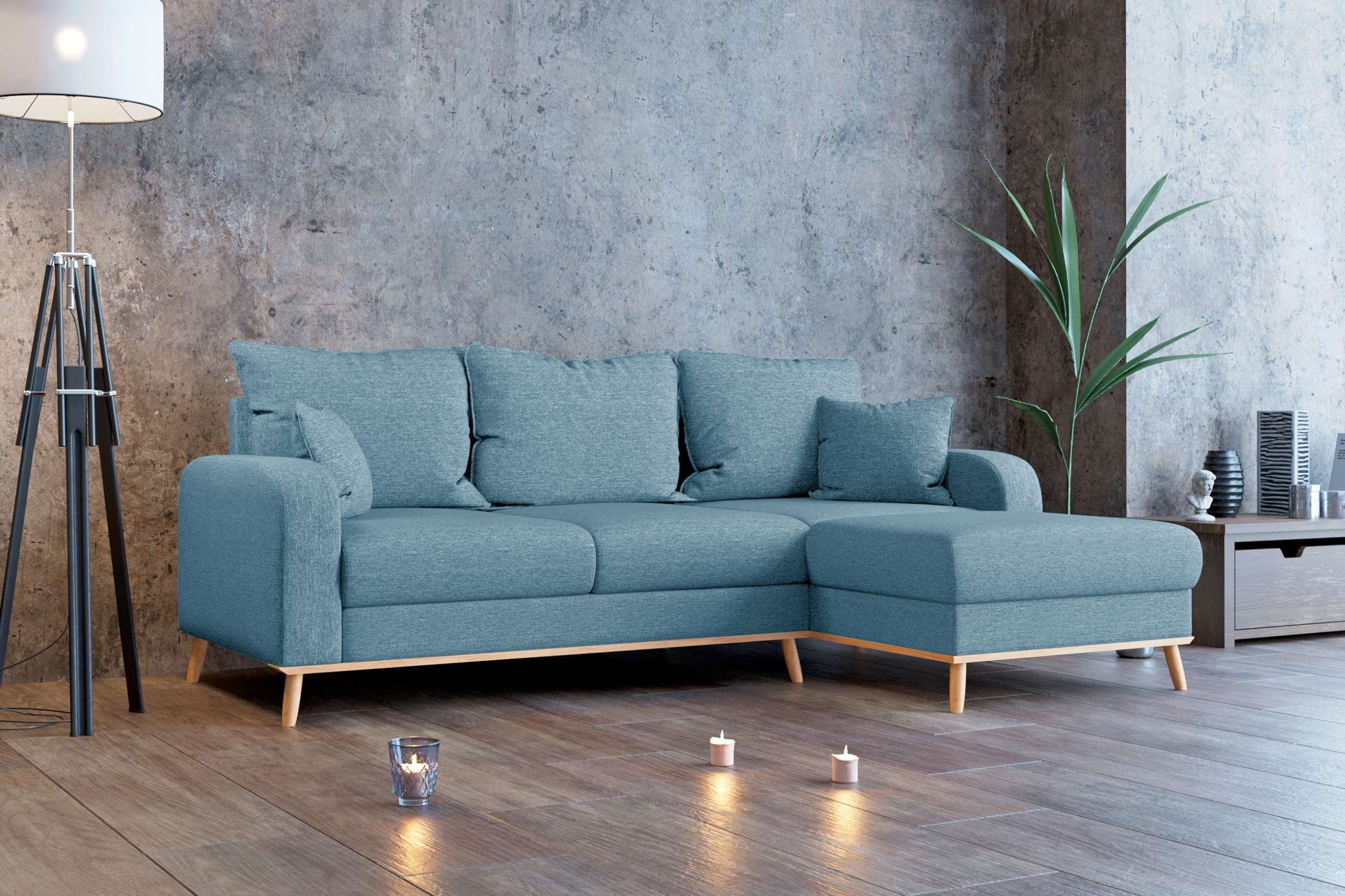 Stylefy Ecksofa Ontario, L-Form, Eckcouch, Ottomane links oder rechts  bestellbar, frei im Raum stellbar, mit Wellenfederung, Modern Design