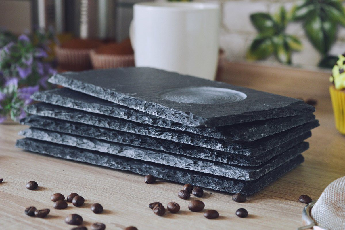 Sendez Untertasse 6 Untertassen aus Schiefer Unterteller Untersetzer Kaffeeuntertassen, (6 St)