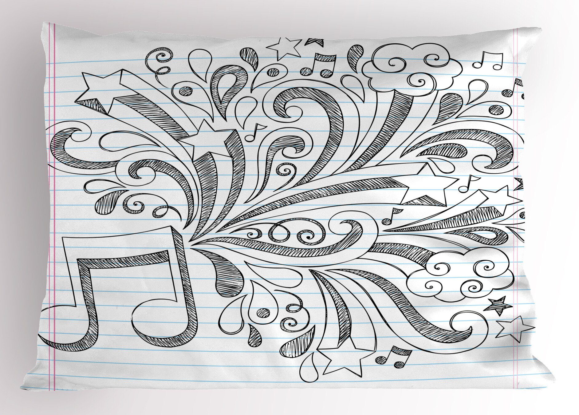 Queen Stück), Size Notebook Doodles (1 Kopfkissenbezug, Musiknote Abakuhaus Gedruckter Kissenbezüge Dekorativer Sketchy
