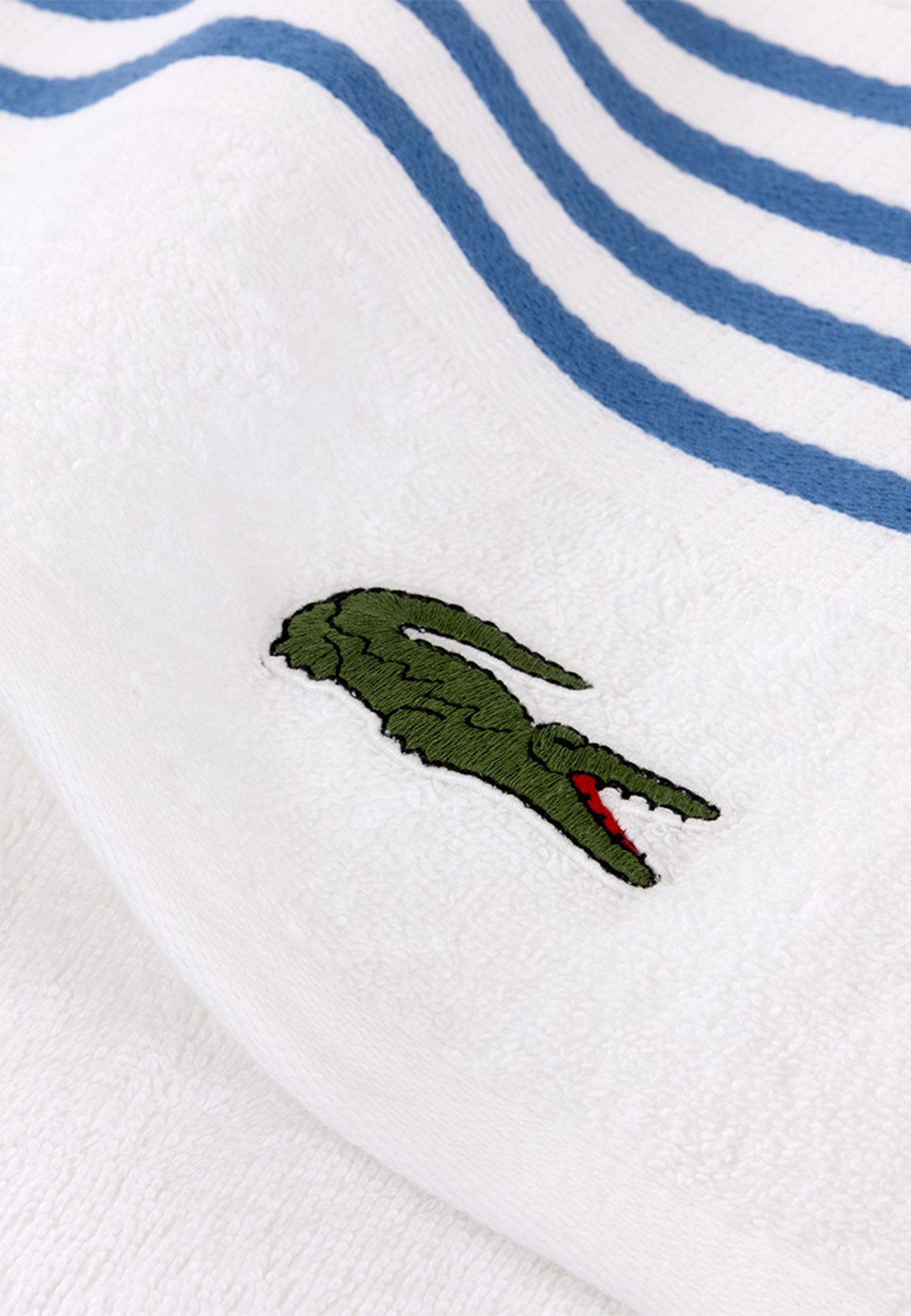 Lacoste Badetuch LCOURTLI, Frottier (1-St), mit Label-Applikationen und gestreifter Bordüre