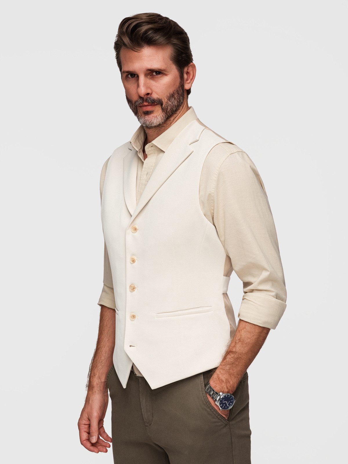 OMBRE Anzugweste Herren Weste Slim Fit Elegant Beige XL (kein Set, 1-tlg) Slim Fit Passform, marmorierte Knöpfe, verstellbarer Rücken