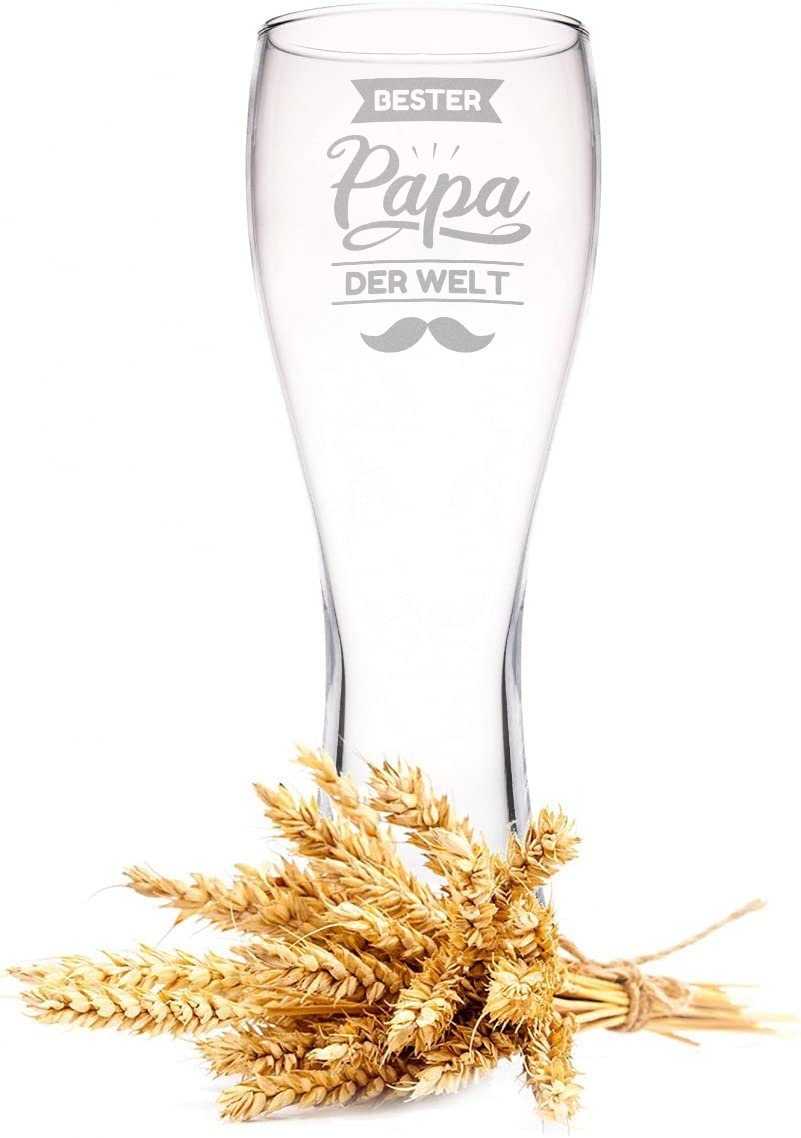 GRAVURZEILE Bierglas Leonardo Weizenglas mit Gravur - Bester Papa der Welt V2, Glas, Geschenk für Papa zum Vatertag - 360 ml