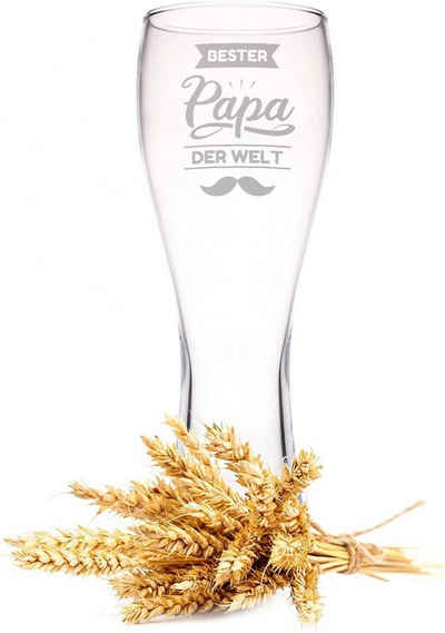GRAVURZEILE Bierglas Leonardo Weizenglas mit Gravur - Bester Papa der Welt V2, Glas, Geschenk für Papa zum Vatertag - 360 ml