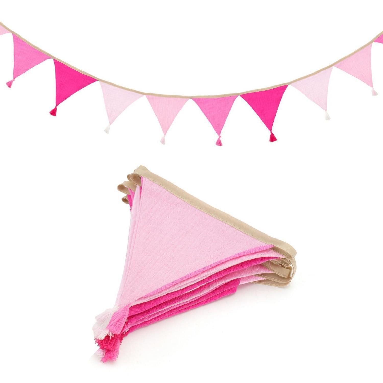 LuxusKollektion Wimpelkette Wimpelkette Stoff 2,8m Rosa-mix Quasten