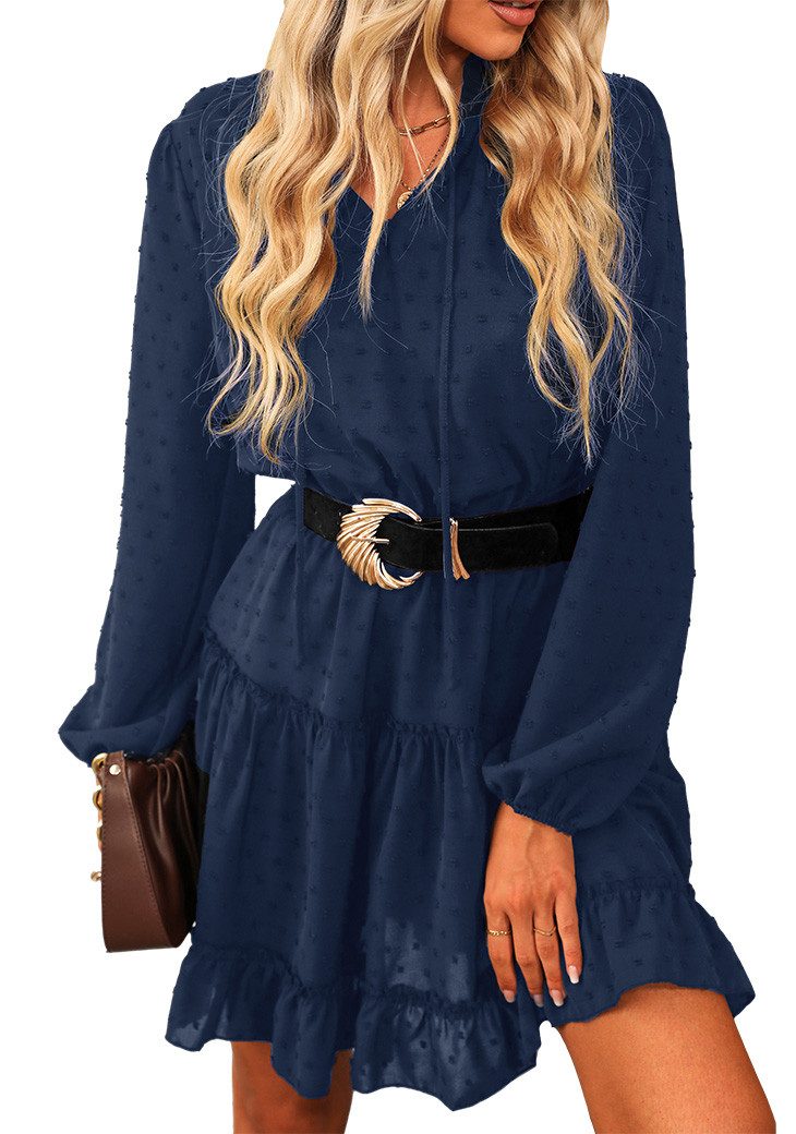 Cupshe Minikleid Langarm Rüschen Stufenkleid Krawattenkragen günstig online kaufen