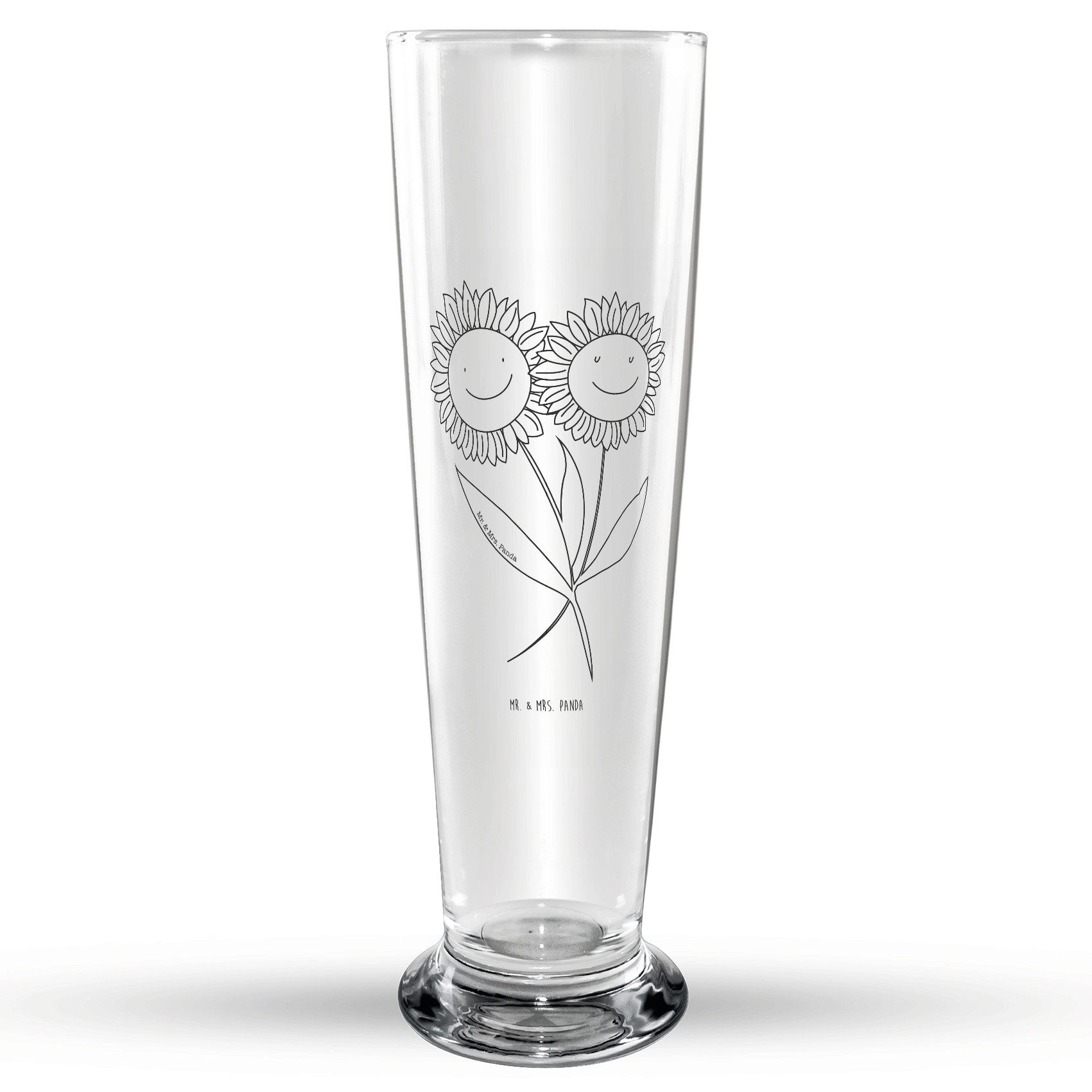 Mr. & Mrs. Panda Bierglas Blume Sonnenblume - Transparent - Geschenk, Vatertag, zusammen, Blume, Premium Glas, Lasergravur