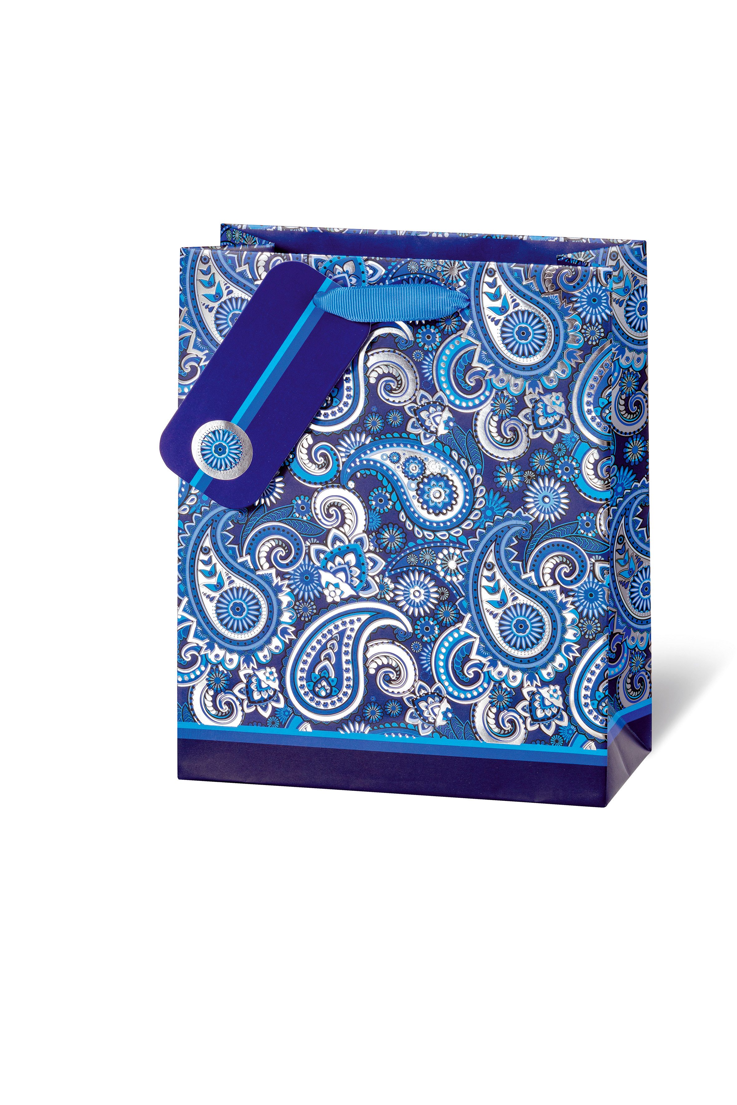 BSB Grußkarten Tasche medium - Buch Format - 23x19x9 cm - Paisley blau - Muster blau