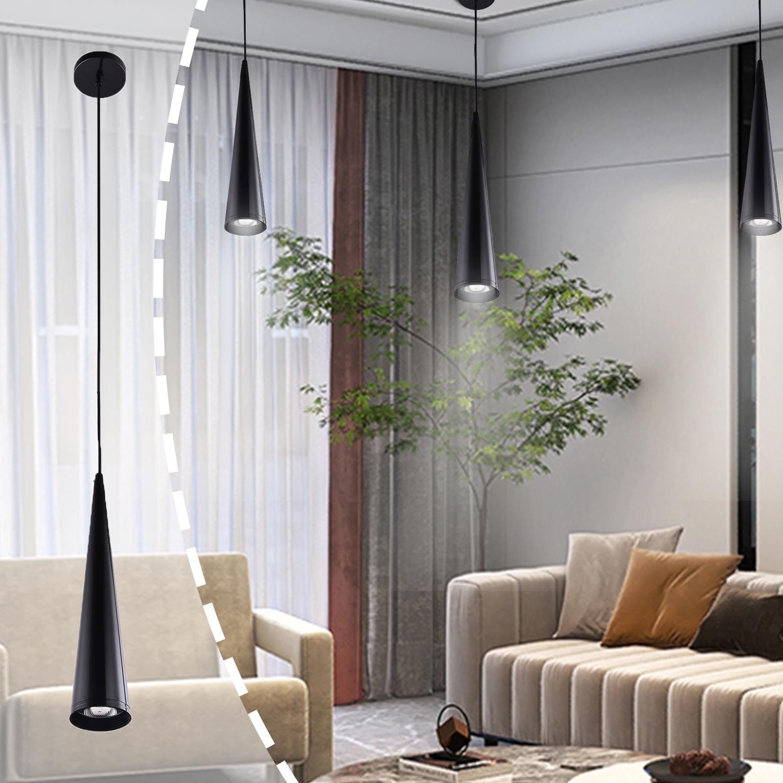 MUPOO LED-Hängeleuchte LED Pendelleuchte 1Flammig 7W Hängelampe Höhenverstellbar,Schwarz/Weiß, Schwarz, Deckenleuchten für über Kochinsel & Kücheninsel Hängend