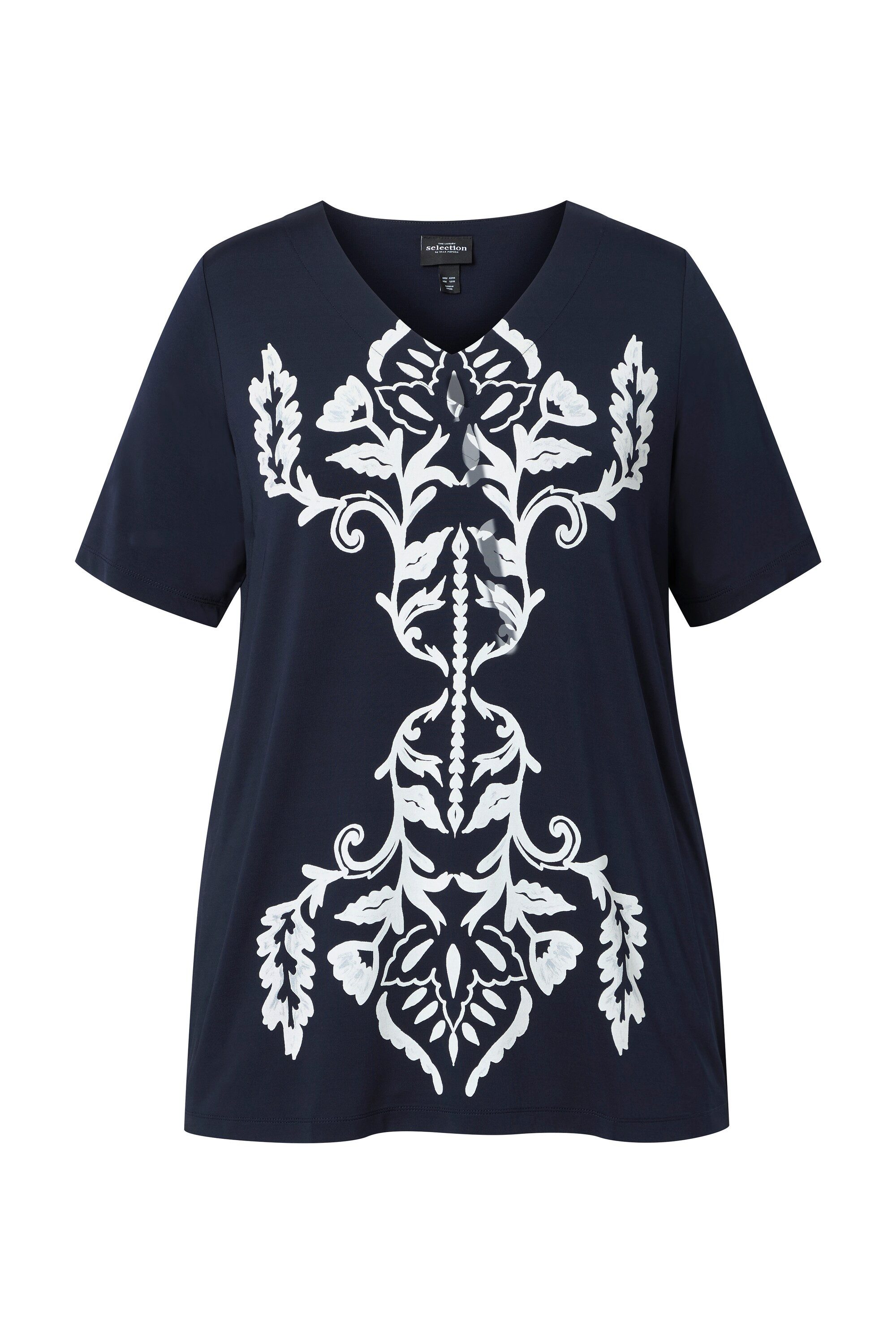 Ulla Popken T-Shirt Slinky-Shirt bedruckt A-Linie V-Ausschnitt Halbarm