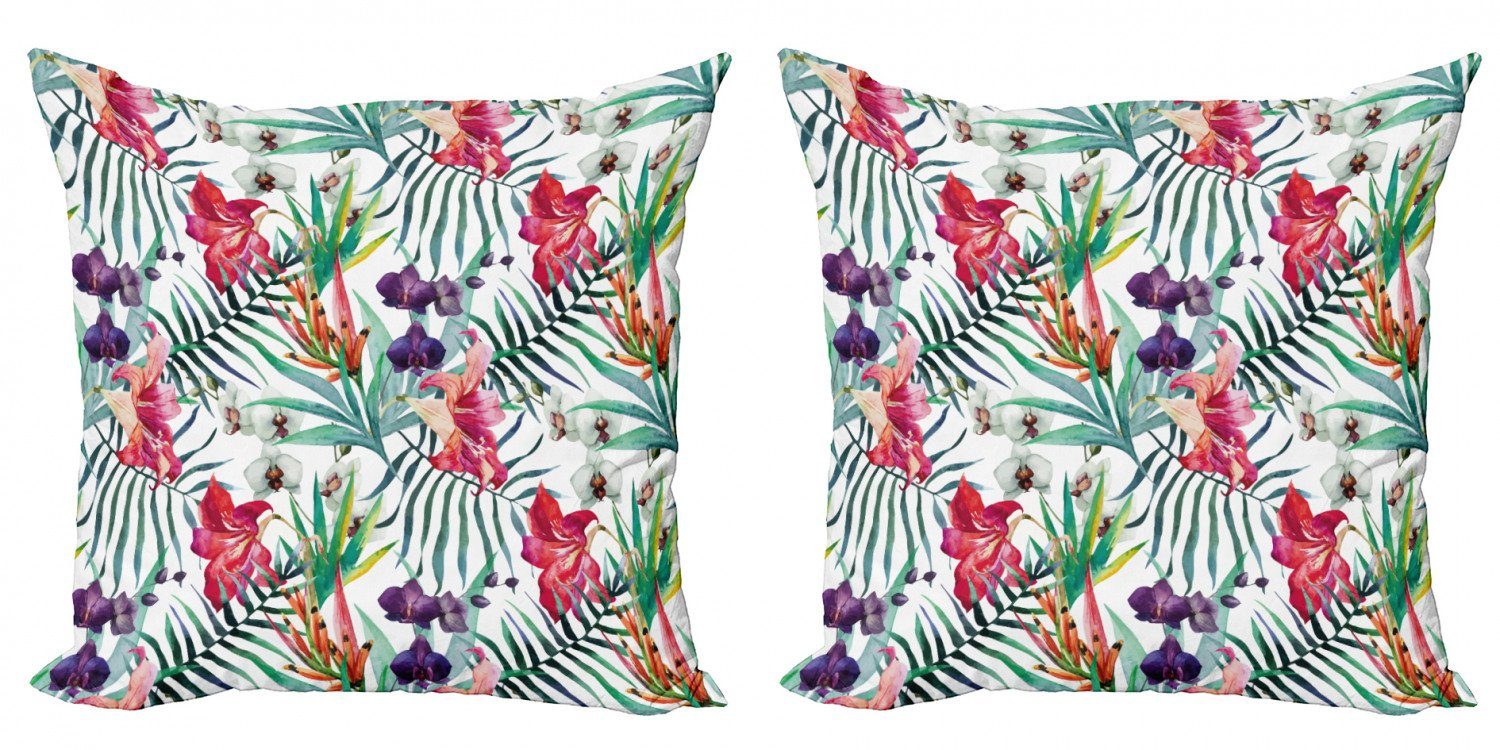 Modern (2 Accent Aquarell-Kunst Digitaldruck, Stück), Abakuhaus Tropical Blumen Doppelseitiger Kissenbezüge