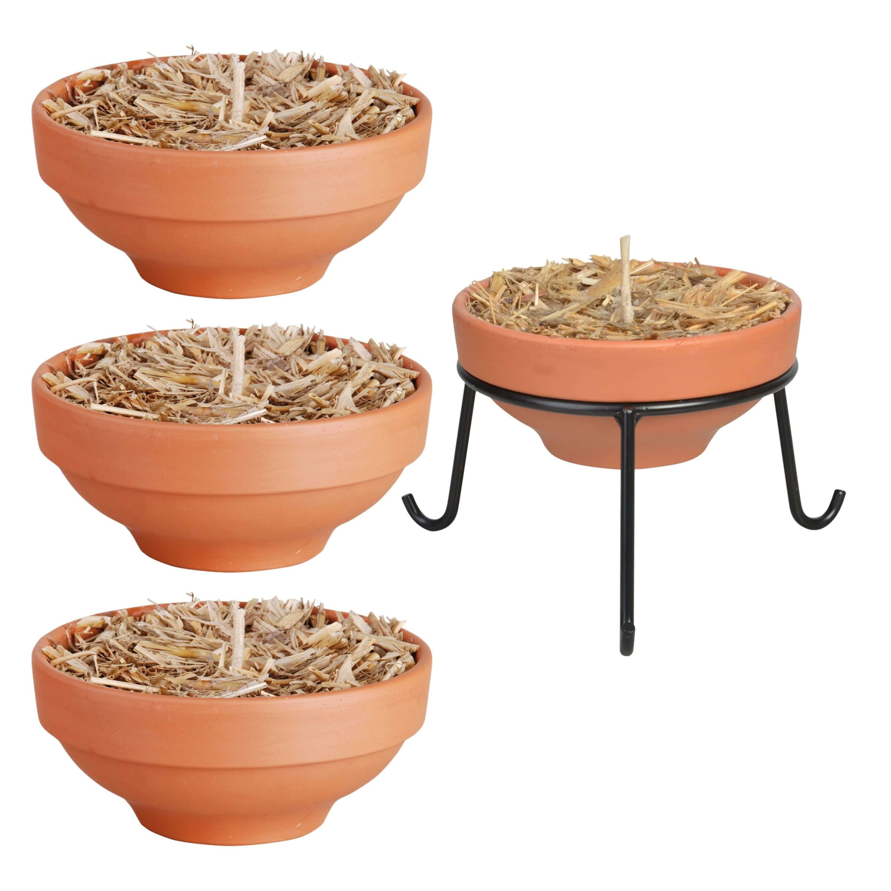 degawo Feuerschale Feuertopf Set 4 Schalen 1 Ständer Garten Terrasse Balkon Deko, (4 x Feuertopf + 1 x Passendem Ständer)