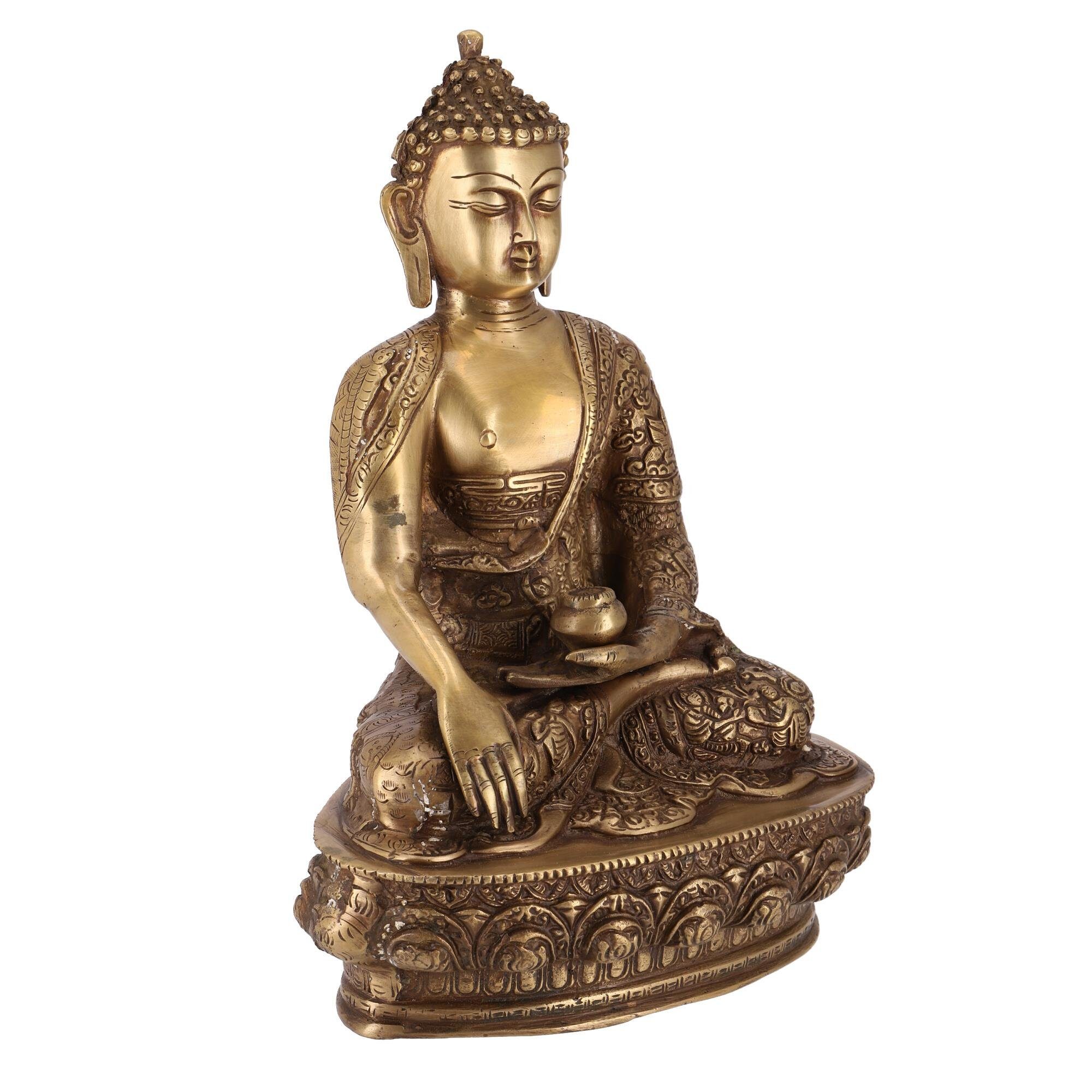 Guru-Shop Messing 32.. Bhumisparsa Buddha aus Statue Mudra Buddhafigur
