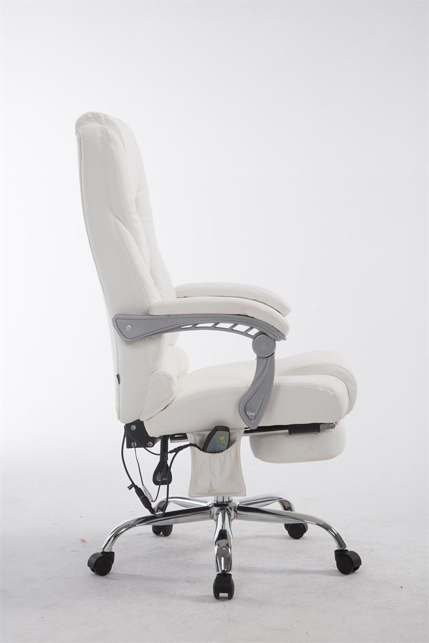 TPFLiving Bürostuhl Pacira-N (Schreibtischstuhl, weiß Sitzfläche: Bürostuhl - Gestell: Chefsessel, Kunstleder chrom mit drehbar Massagefunktion - Metall XXL), Drehstuhl, und 360° höhenverstellbar