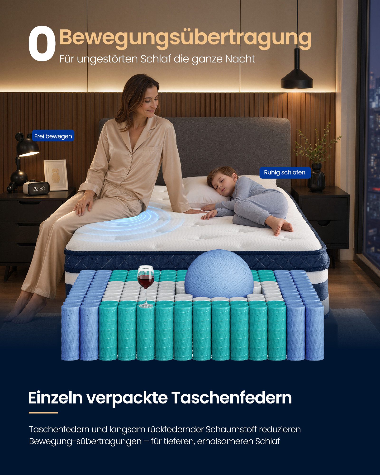Taschenfederkernmatratze 7-Zonen-Unterstützung atmungsaktiver Bezug, VASAGLE, 25 cm hoch, 90 x 200 x 25 cm, Matratze, mittelfest, H3, Bewegungsisolierung – Bild 5 von 5