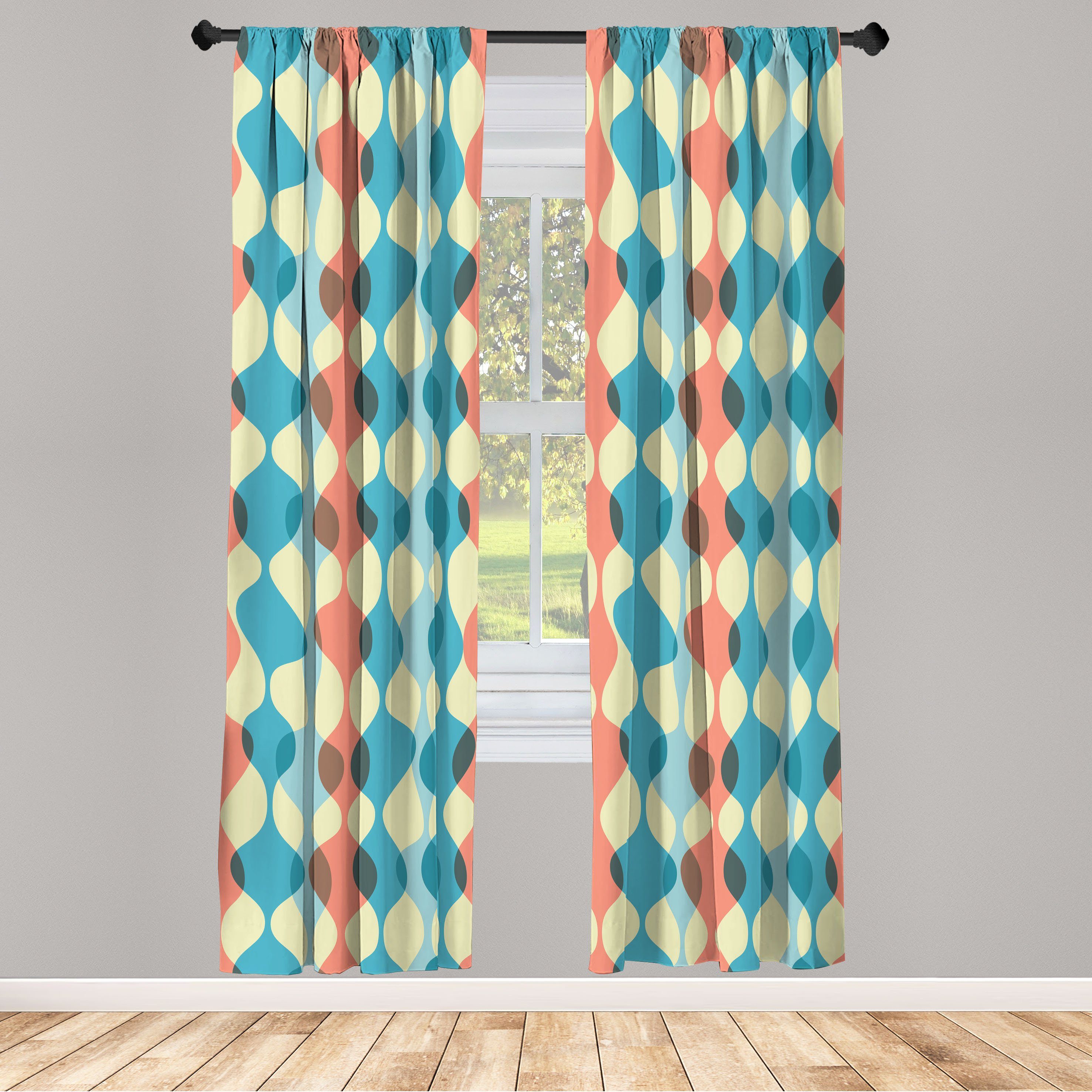 Gardine Vorhang für Wohnzimmer Schlafzimmer Dekor, Abakuhaus, Microfaser, Abstrakt Vintage-Farben Fifties