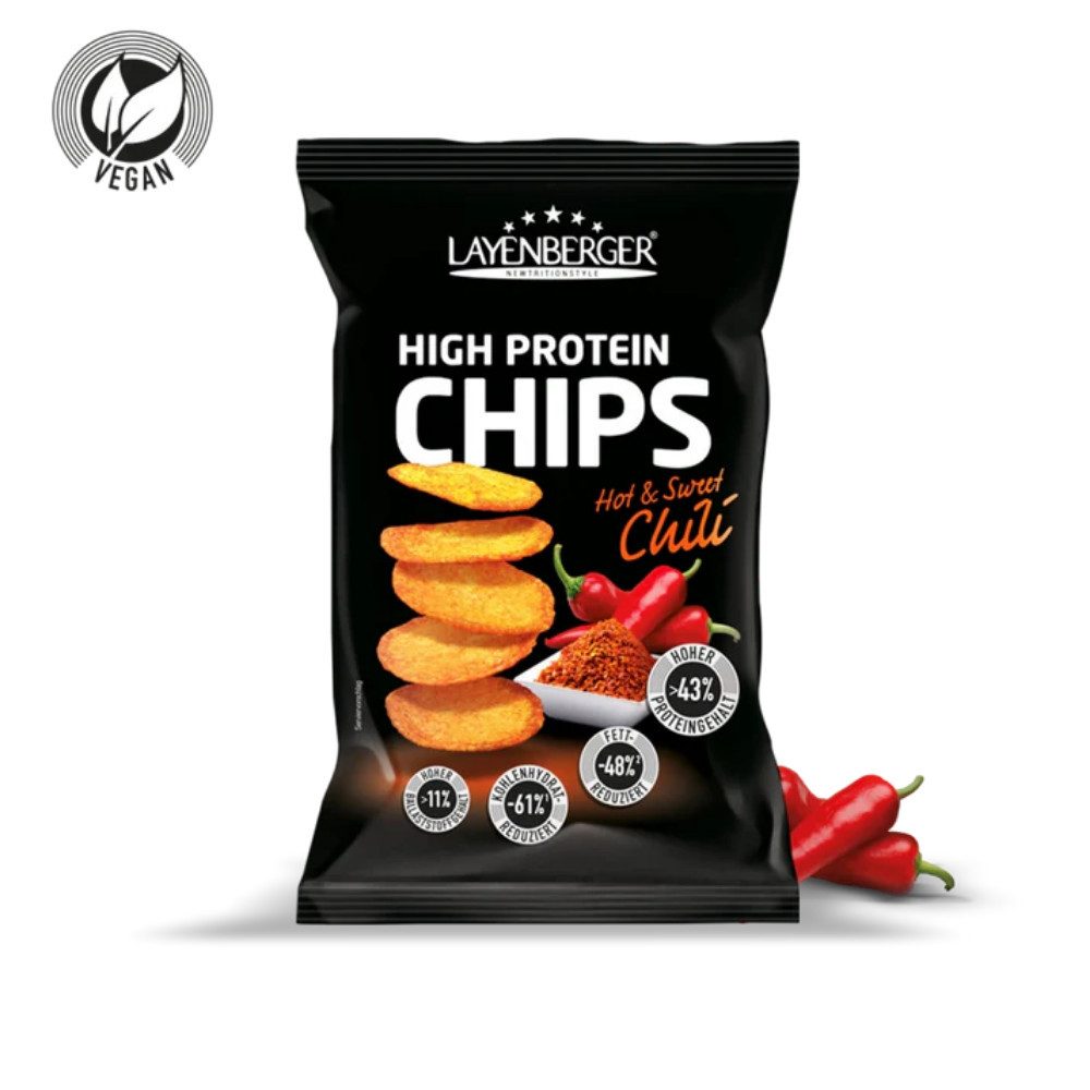 Layenberger Nutrition Group High Protein Hot & Sweet Chili Chips, 5 er Tray à 75 g