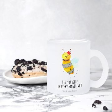 Mr. & Mrs. Panda Teeglas Biene Blume - Transparent - Geschenk, Teetasse, Tasse, Teebecher, Tee, Premium Glas, Edler Aufdruck