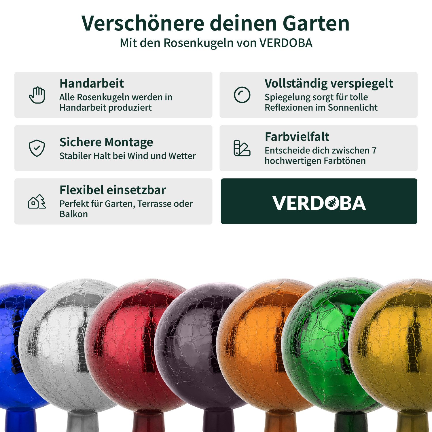 VERDOBA Gartenfigur Gartenkugel für Außen - Gartendeko Rosenkugel Dekokugel für den Garten, Glas