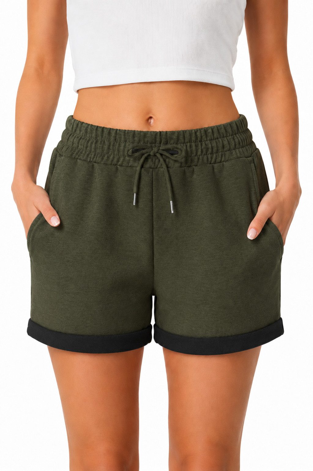 Smith & Solo Sweatshorts Kurze Hose Damen Shorts (1-tlg) Basic, Lycra, umschlagene Beinsaum