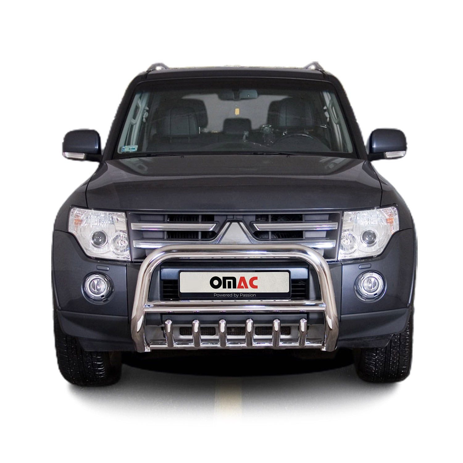 OMAC Frontstoßstange Frontbügel für Mitsubishi Pajero 2007-2014 mit ABE Stahl Silber, 1-St., Rostfrei,Wasserfest,Langlebig,Haltbar