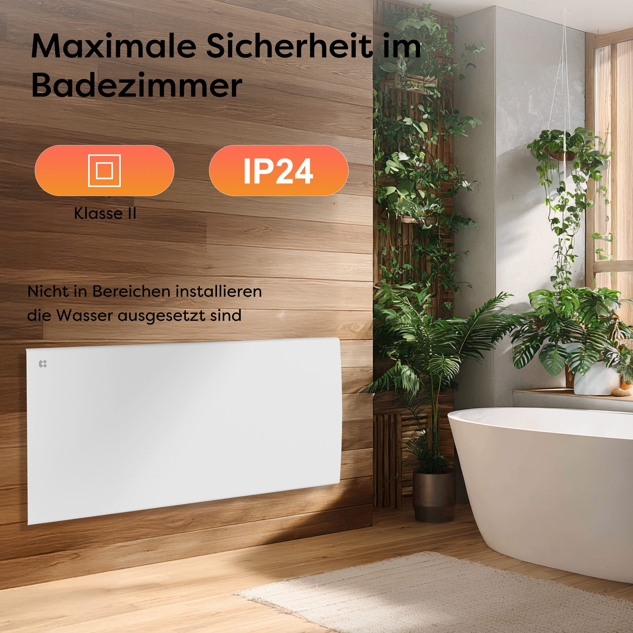 CIARRA Elektro-Heizkörper 1000–2000 W Keramik-Heizkörper mit PID-Thermostat, 7-Tage-Programm, IP24, für ca. 15-25 m², Wandmontage Heizgerät – Bild 5 von 5