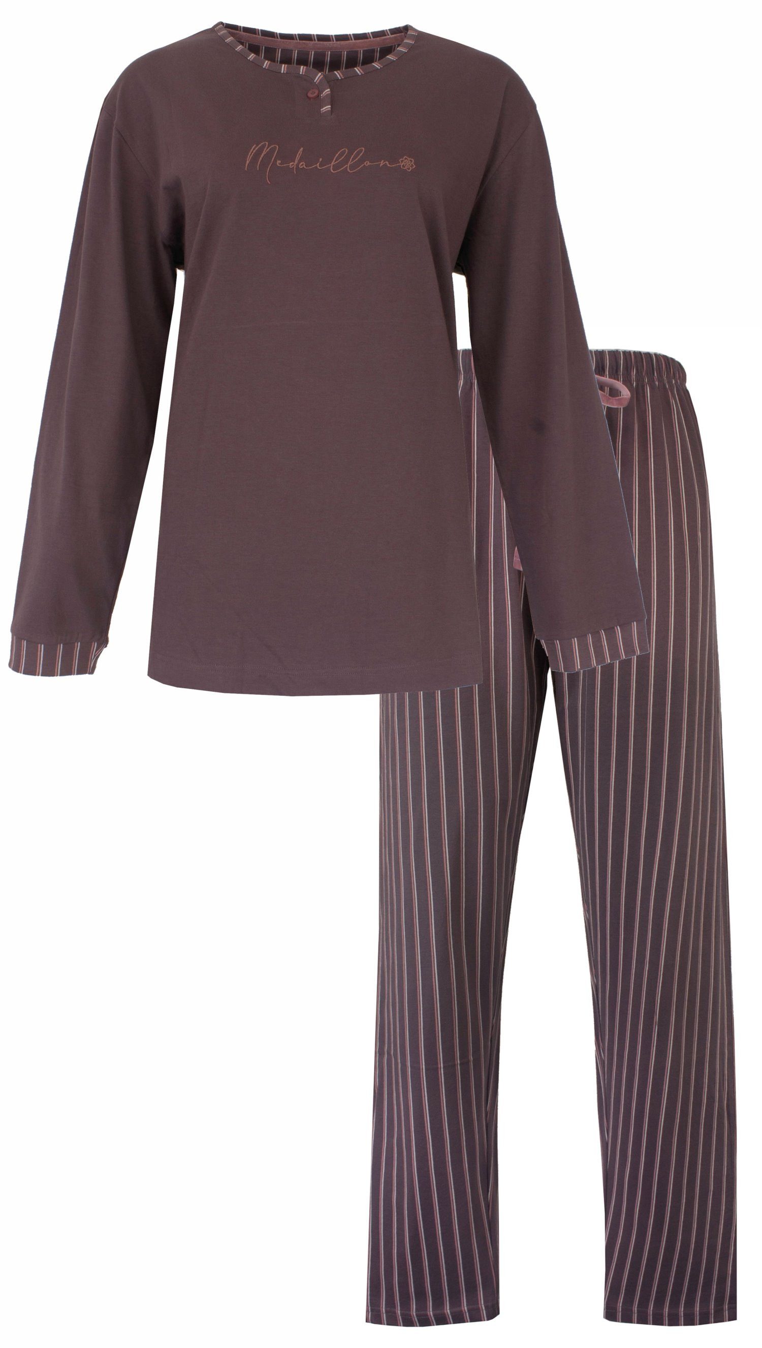 Medaillon Schlafanzug Damen Pyjama lang (2 günstig online kaufen