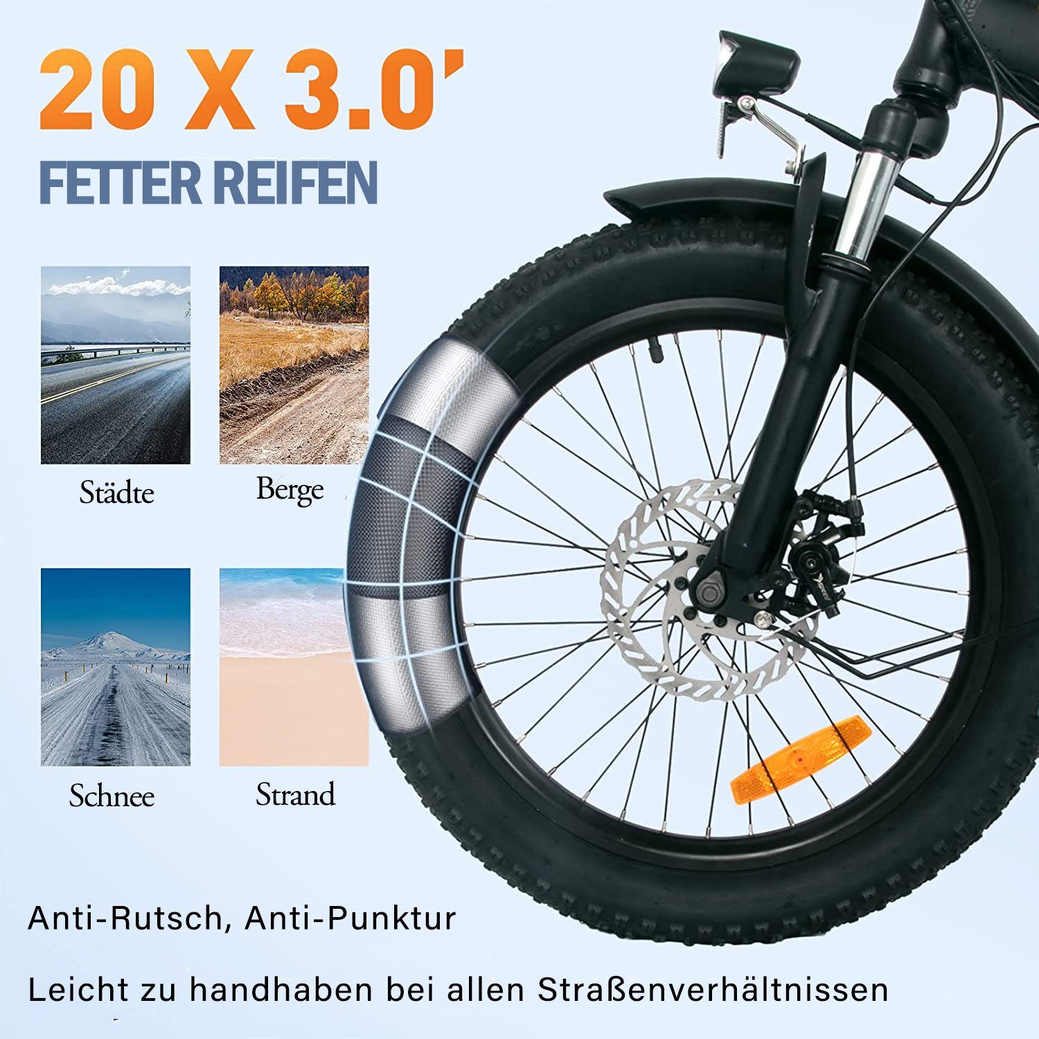 Heckmotor, Gang, Shimano 7 250W BK11, Damen/Herren StVZO 35-90km E-Bike Schwarz-Grün Max 20" 7Gang HITWAY