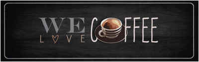 Küchenläufer »We love Coffee«, Zala Living, rechteckig, Höhe 5 mm, Kurzflor, rutschhemmend, Teppich-Läufer, Waschbar, Kaffee Design, Strapazierfähig, Pflegeleicht, Küche, Schriftzug, Kaffee