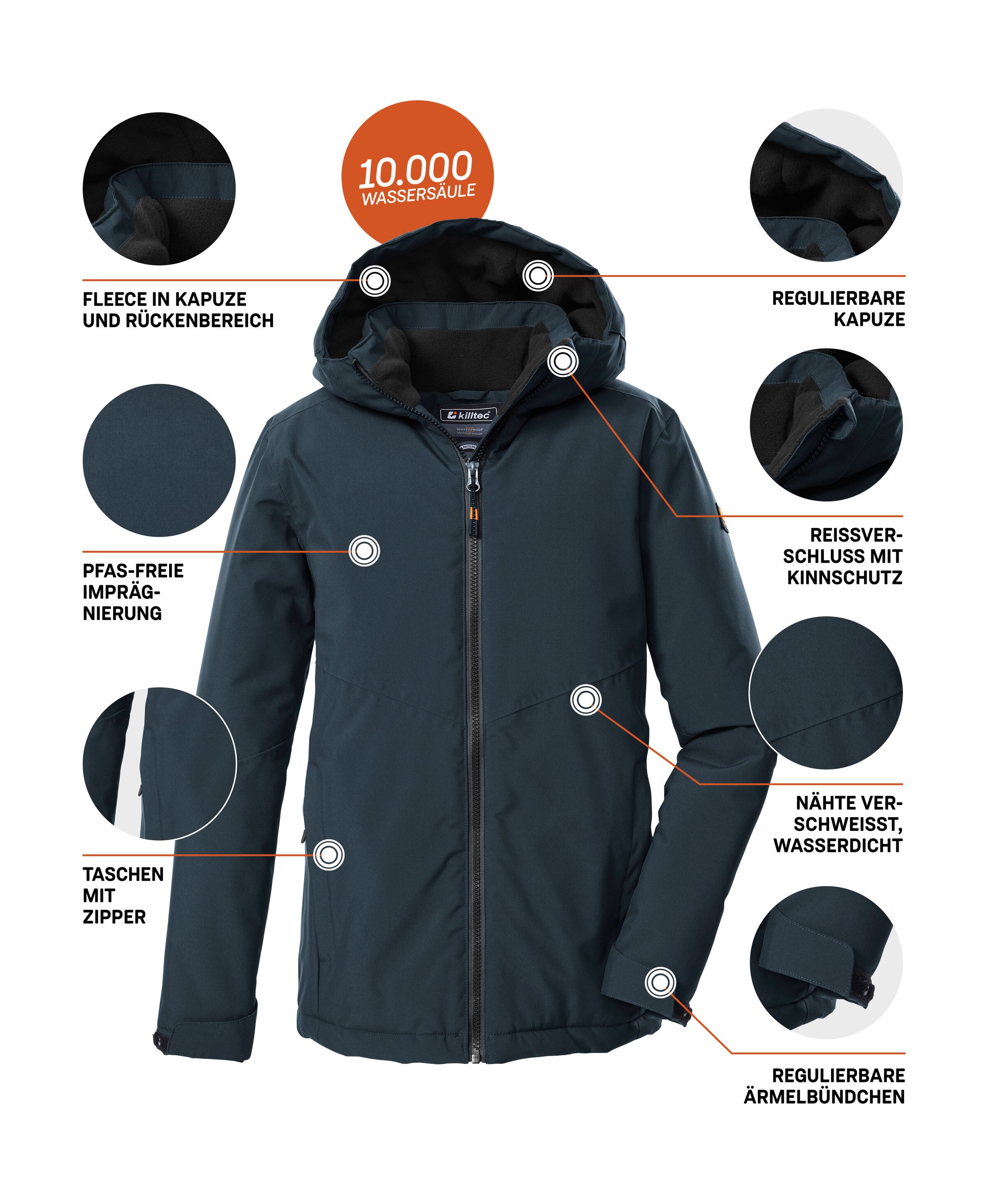 Killtec Funktionsjacke KOW 221 BYS JCKT Wind- und wasserdichte Kinderjacke mit verstellbarer Kapuze – Bild 5 von 5