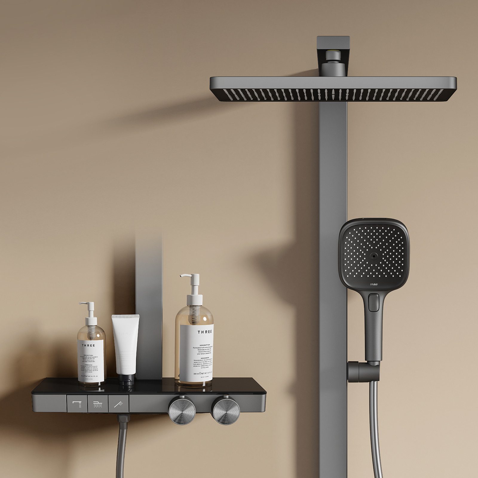 Duschsystem mit Thermostat Regendusche und Handbrause Messing Duschsäule