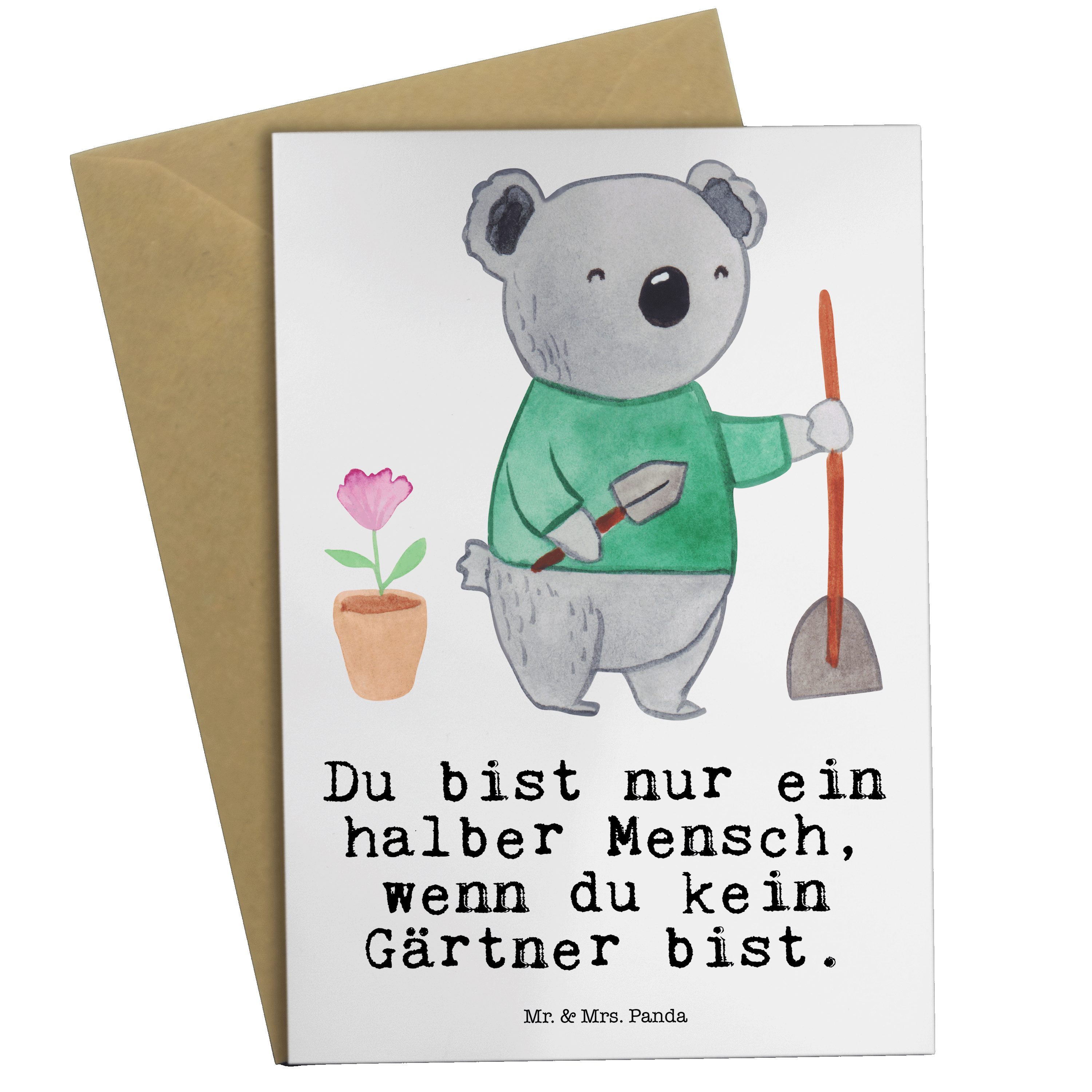 Geschenk, - Gart Weiß Herz mit Mr. - Klappkarte, Grußkarte Panda Mrs. Gärtner & Einladungskarte,