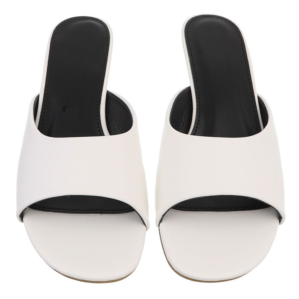 Ital-Design Damen Mules mit Blockabsatz und offener Spitze Pantolette (91849313) Pfennig-/Stilettoabsatz Pantoletten in Weiß – Bild 4 von 5