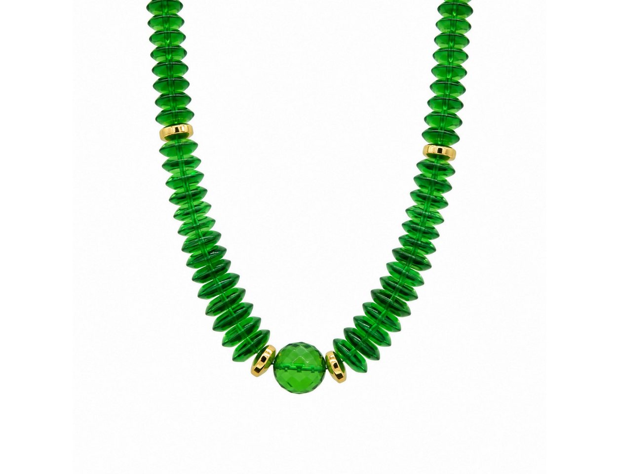 Sogni d'oro Collier "Bernstein-Farbwunder" mit grünem Bernstein und Hämatit, Silber 925 vergoldet