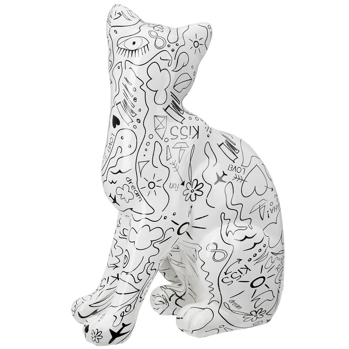 GILDE Skulptur Katze Skulptur Modern Art Einliniendesign Kunstharz Weiß (1 St)