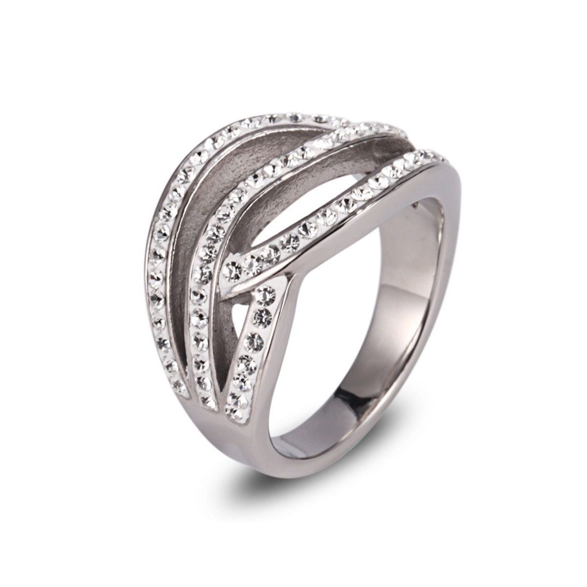 Kingka Fingerring Damen Edelstahl Zirkonia (synth) weiß, Damen Schmuck mit Zirkonia zu Geburtstag, Weihnachten, Lagerabverkauf