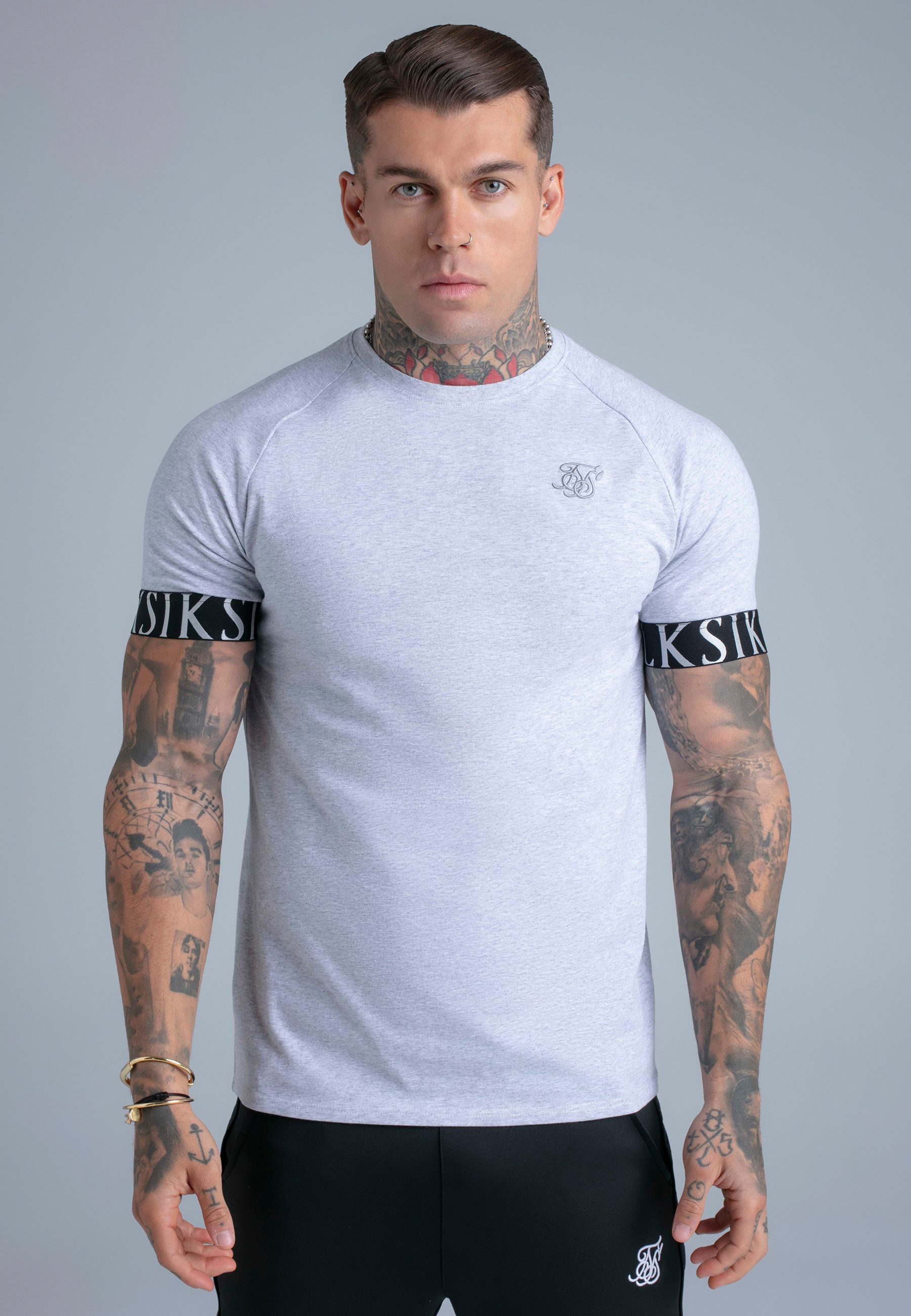T-Shirt SikSilk Herren Grau Marl Tech T-Shirt
