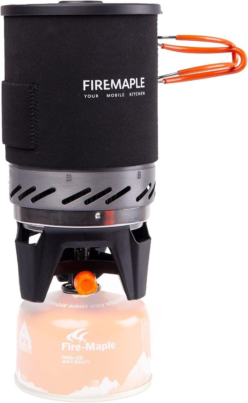 LA CUTE Gaskocher Campingkocher Jetbrenner Outdoor-Kochsystem für Camping und Trekking., (Outdoor-Camping-Kochsystem mit integriertem Jetbrenner und Zubehör., Kompaktes Outdoor-Kochset integriertem Brenner Camping Trekking), Kompakter Campingkocher mit Heat Exchanger für effizientes Kochen.