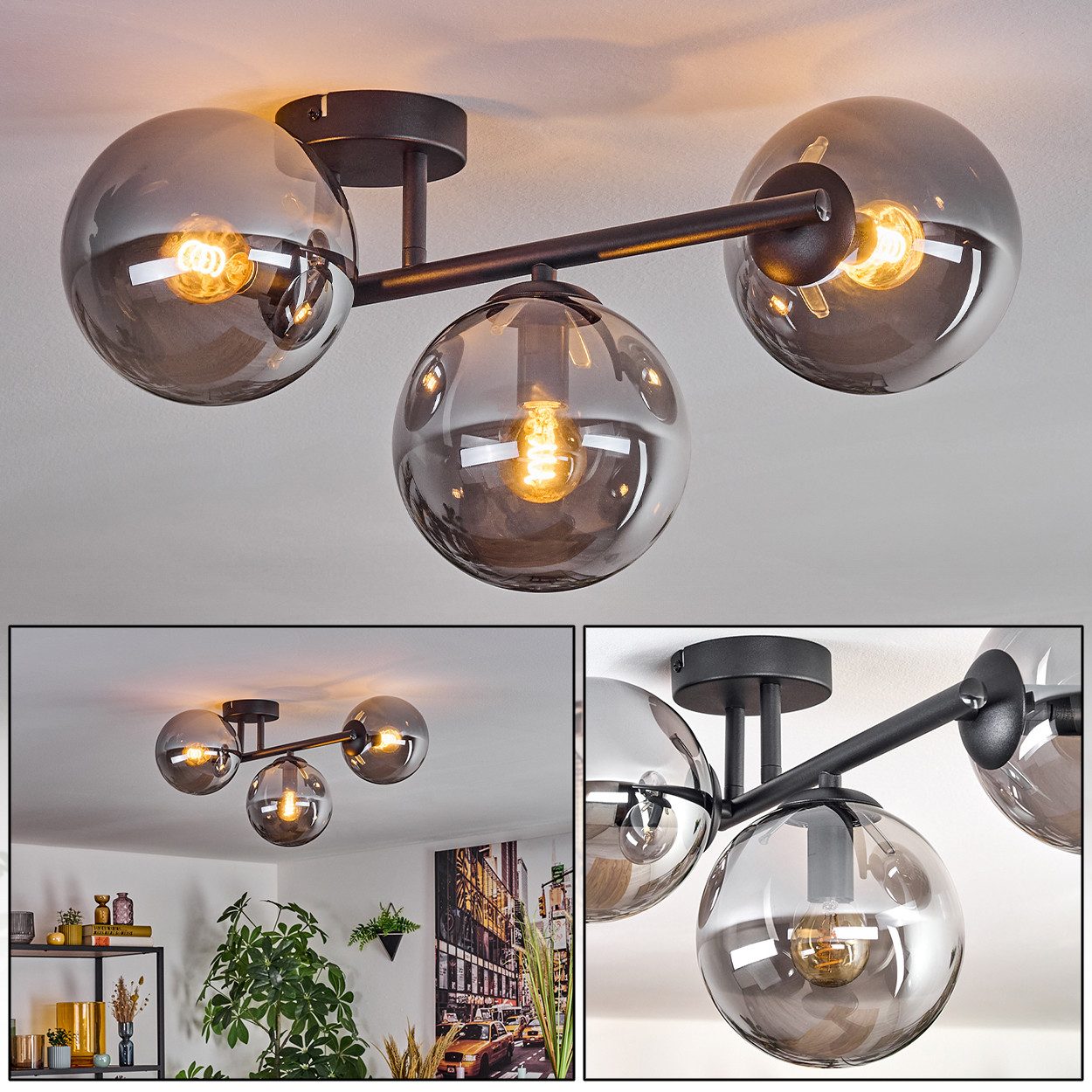 hofstein Deckenleuchte Deckenlampe aus Metall/Glas in günstig online kaufen