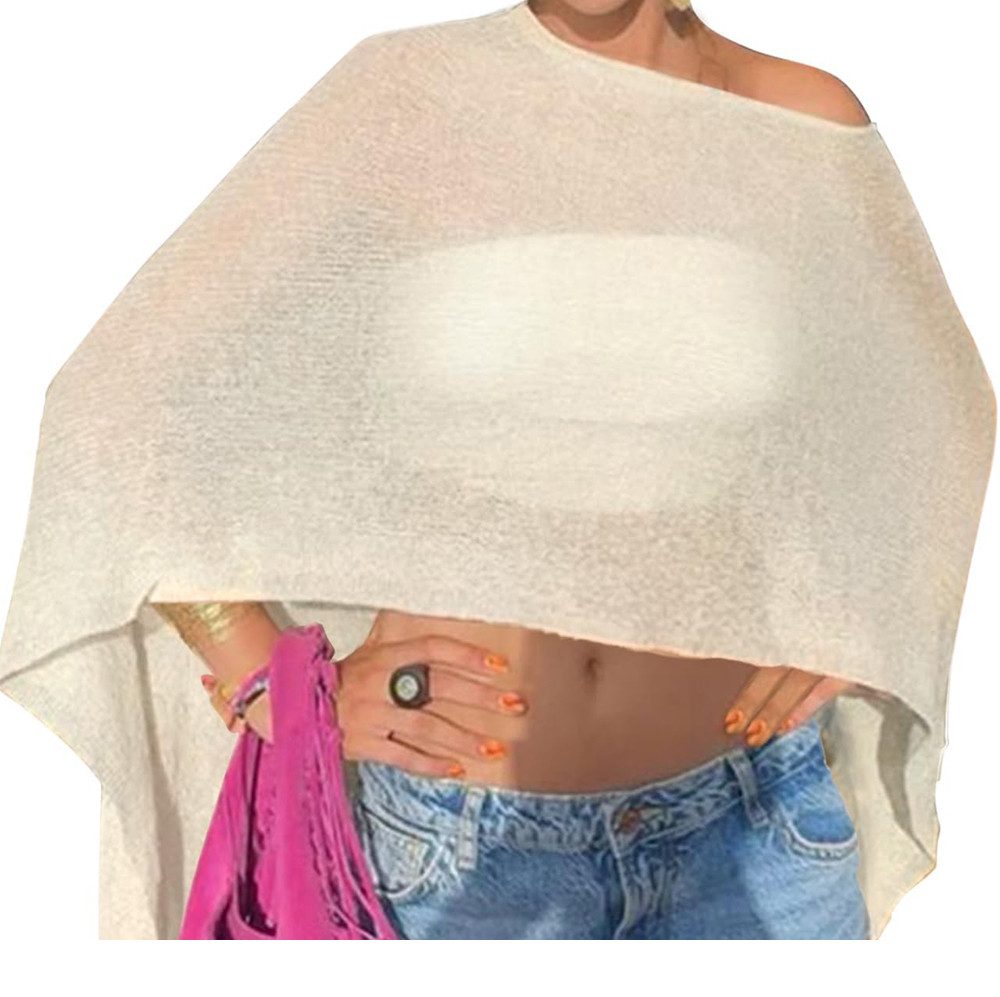 Zaewry Strandtop Luftiges Häkel-Outfit mit freien Schultern Gehäkeltes,Langarm Poncho & Strandponcho als Bade-Abdeckung für den Strand – Bild 2 von 5