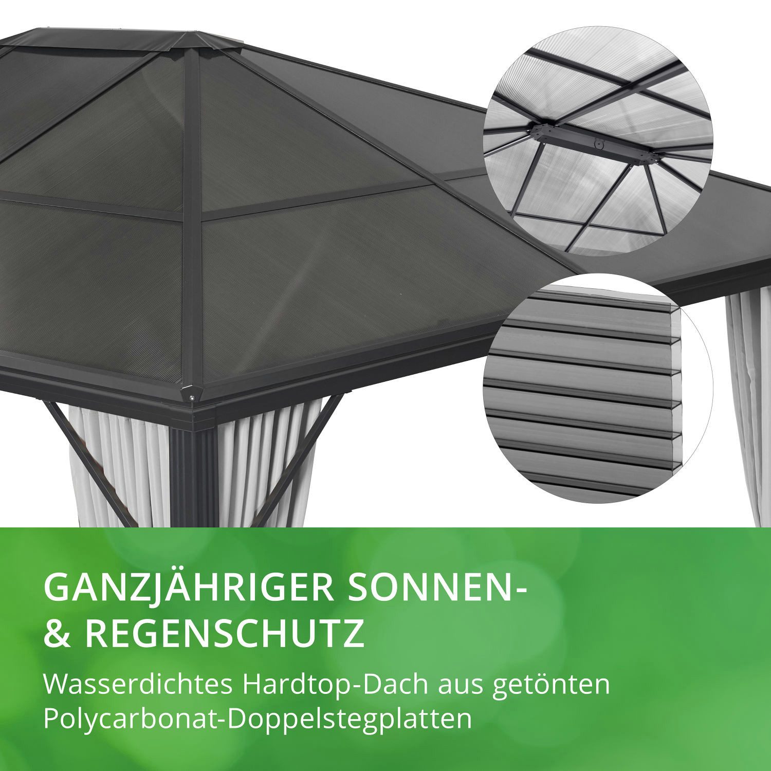 Leco Pavillon / Profi Metall-Gartenüberdachung, mit 4 Seitenteilen, (in lichtgrau), 300 x 365 cm