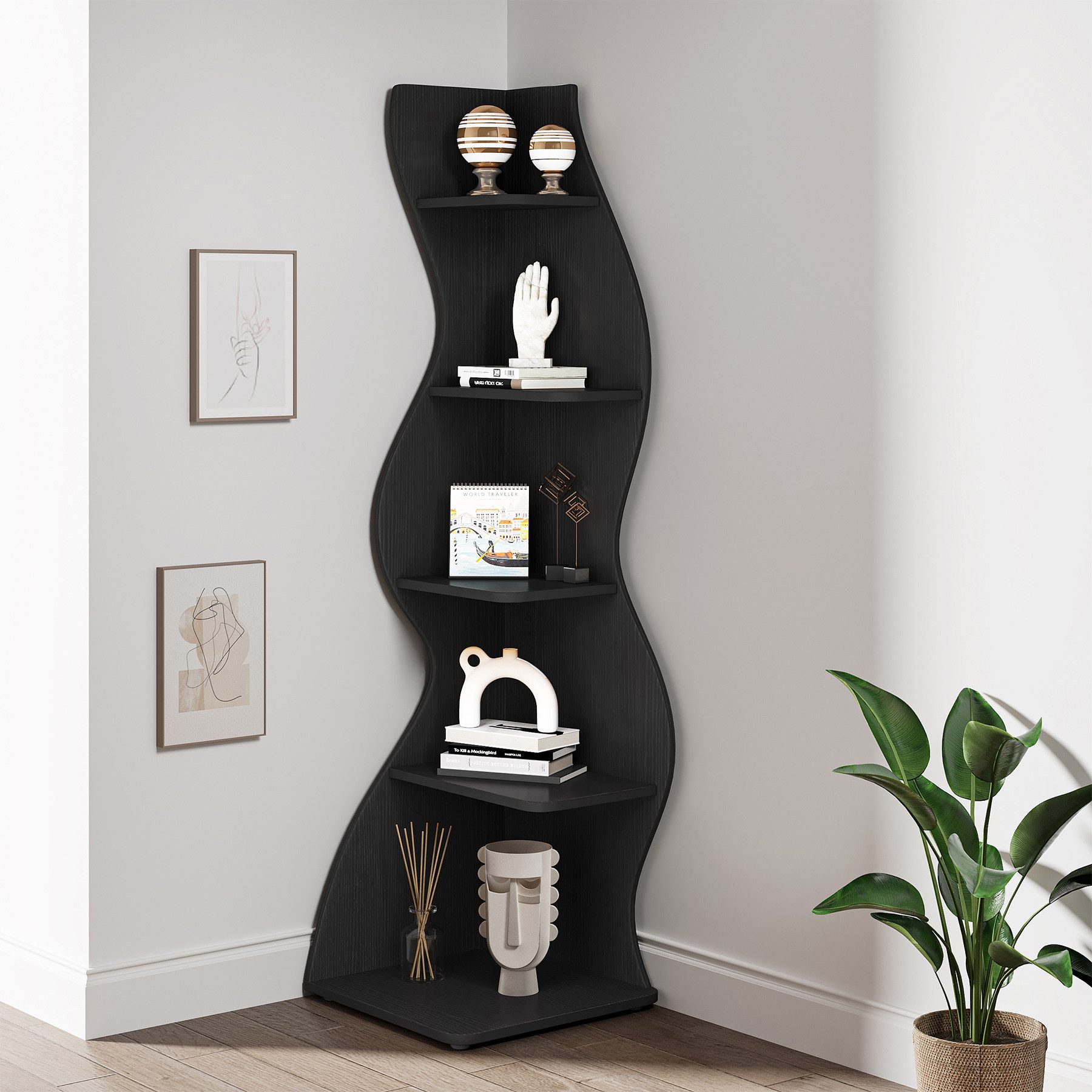Tribesigns Eckregal 5-stöckiges Wand-Eck-Bücherregal, Ecke Bücherregal günstig online kaufen