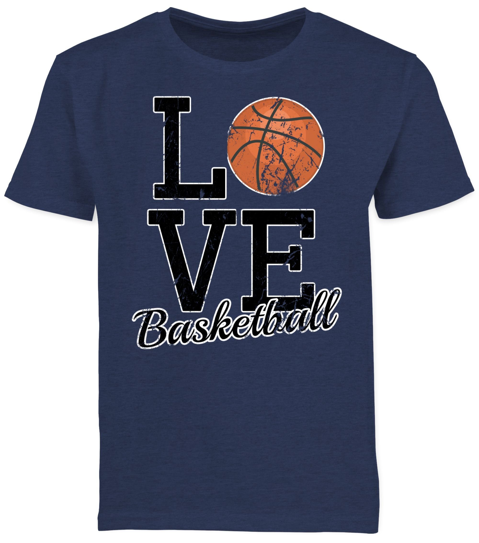 Shirtracer T-Shirt Love Basketball Kinder Sport Kleidung 2 Dunkelblau Meliert