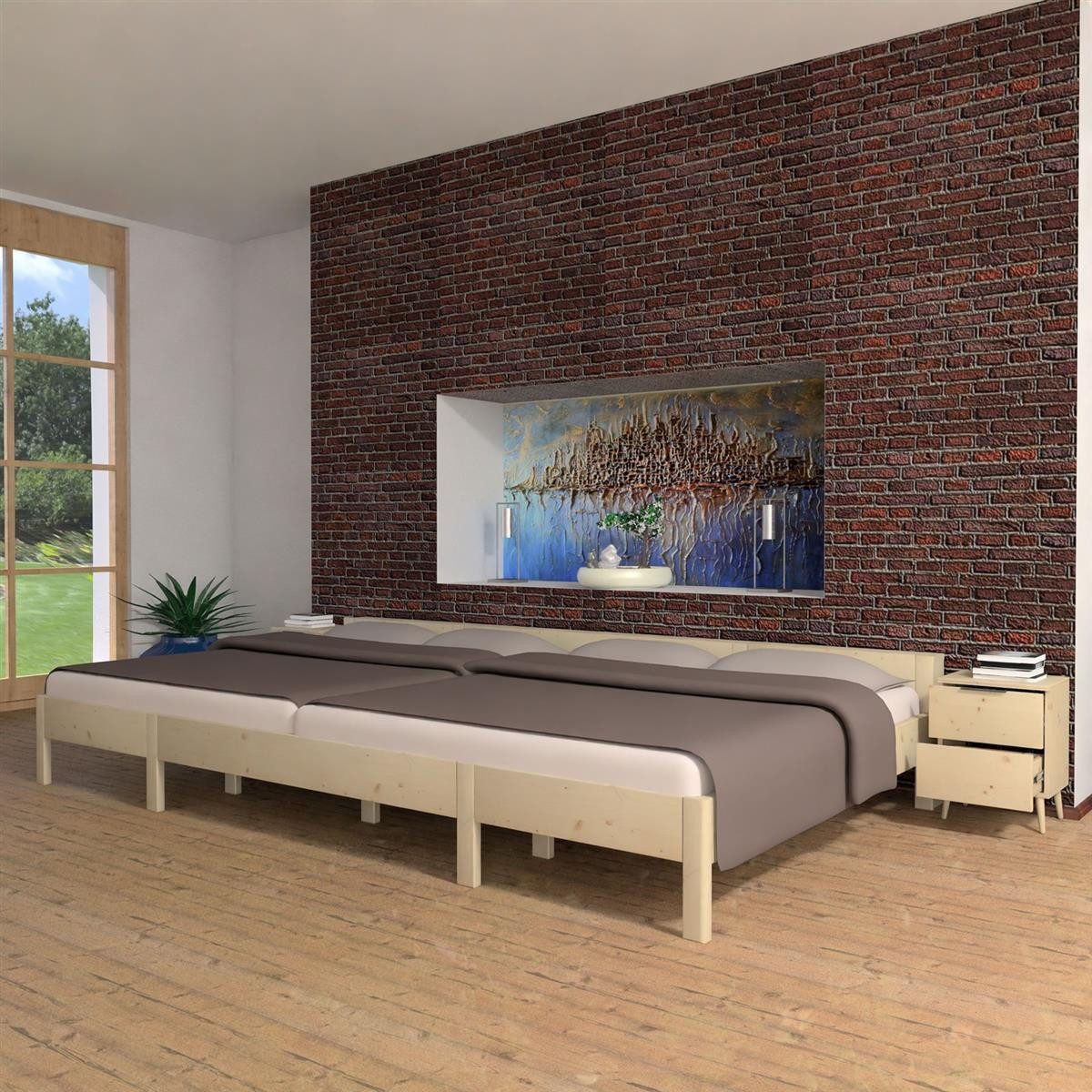 TUGA-Holztech Massivholzbett Familienbett "Familien-Nesterl" 360 200 43 Fichte 90/180/90cm ohne Abl, B=270, 360 bestehend aus 180, 90, L= 200, 220, H23, 43cm